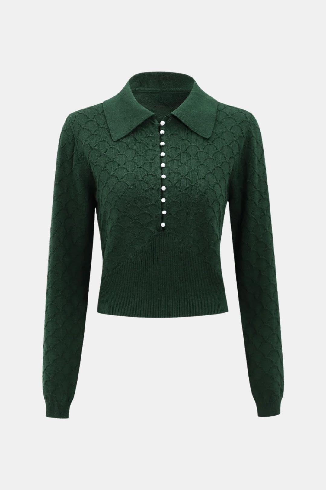 Arete – Lapel Ribbed Textured Knit Top