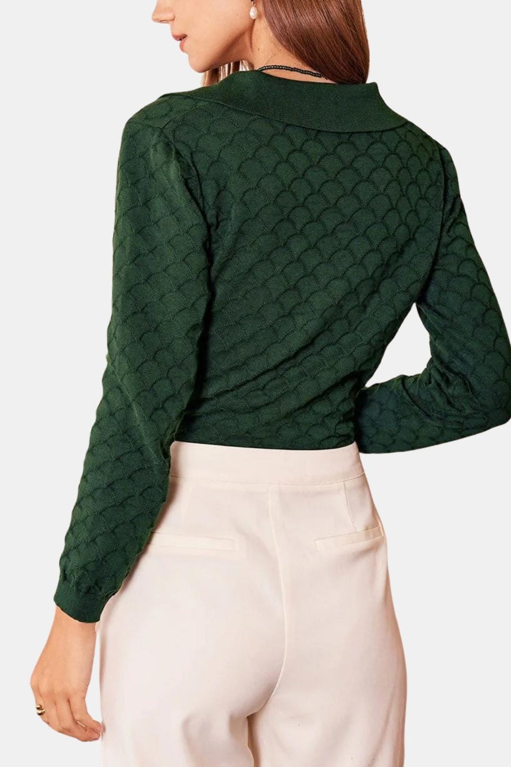 Arete – Lapel Ribbed Textured Knit Top