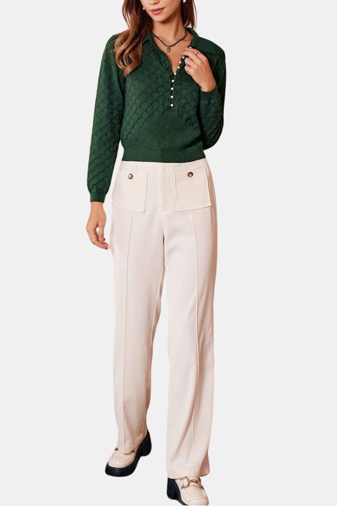 Arete – Lapel Ribbed Textured Knit Top