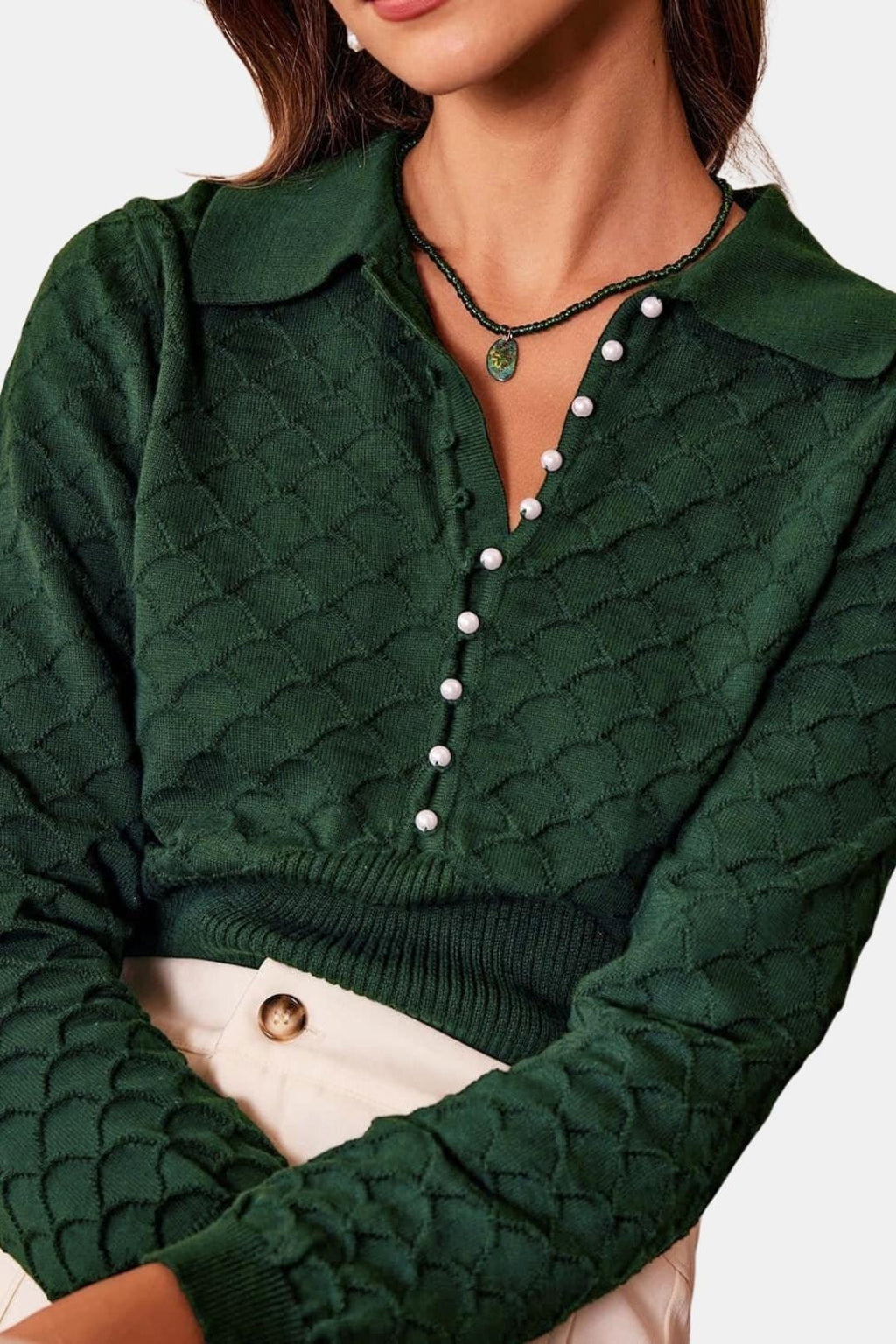 Arete – Lapel Ribbed Textured Knit Top