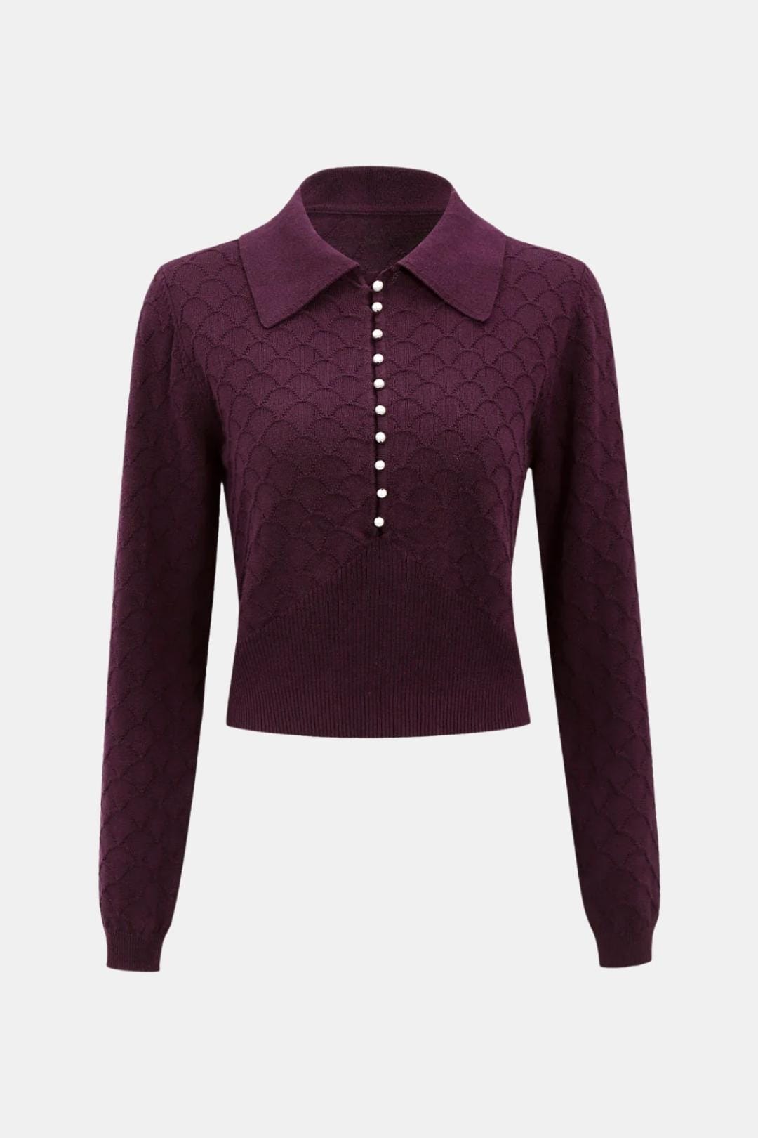 Arete – Lapel Ribbed Textured Knit Top