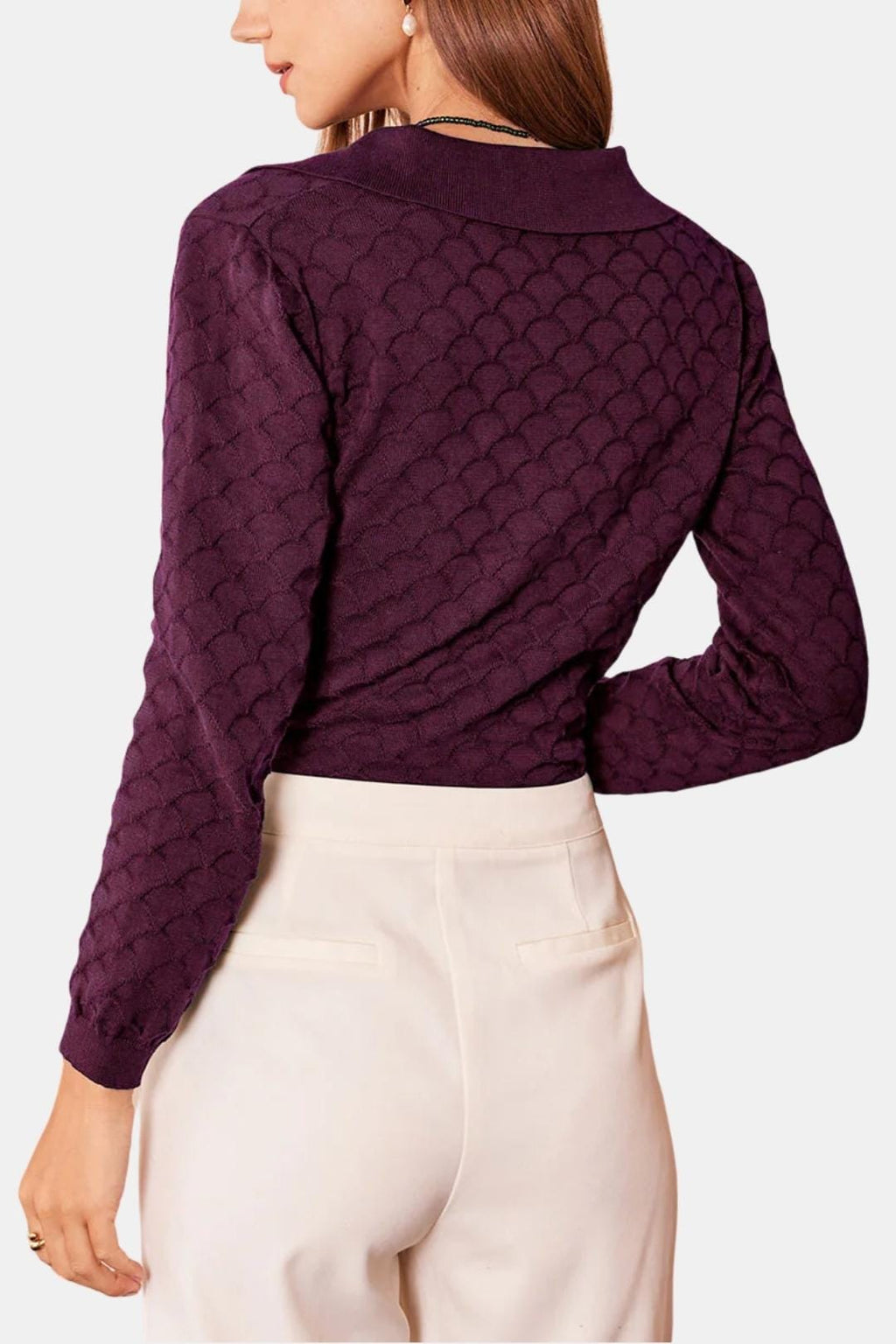 Arete – Lapel Ribbed Textured Knit Top