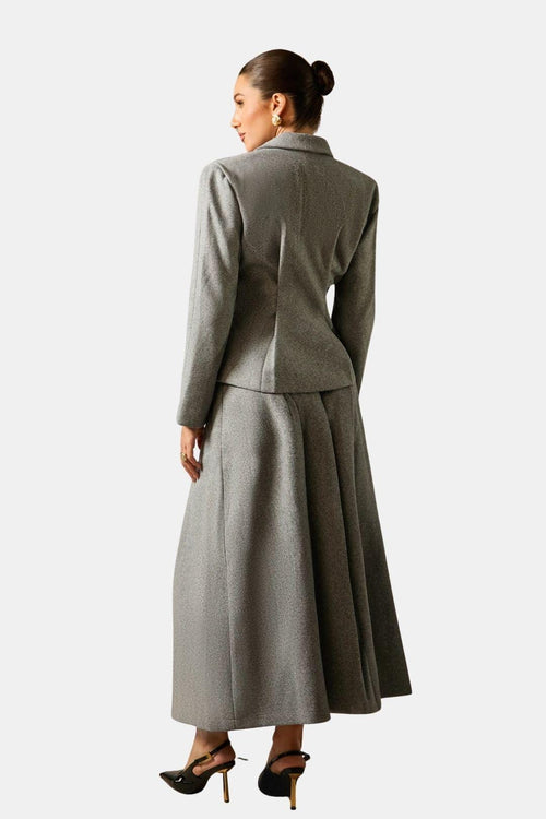 Audrey – Grey Blazer and Pleated Midi Skirt Set
