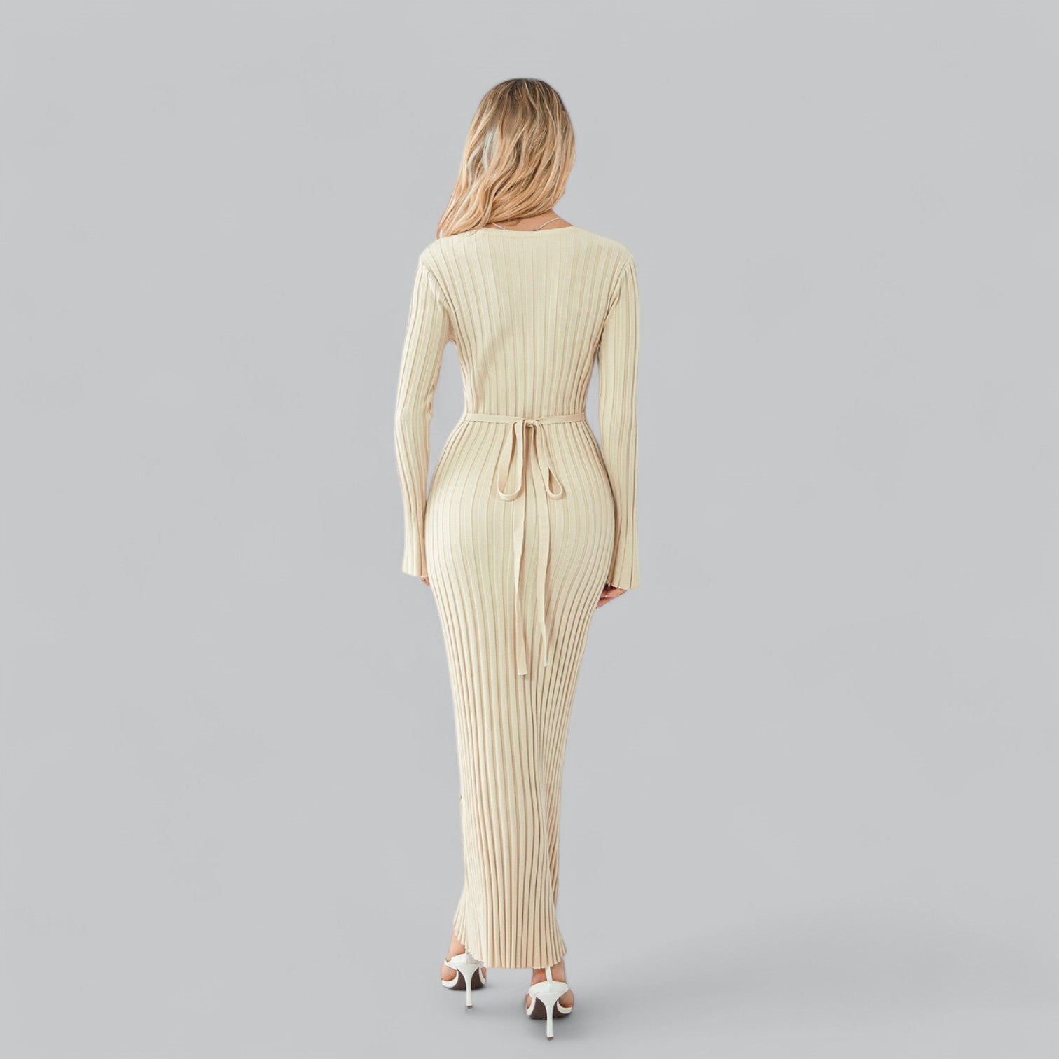 Classy Knit Lace-Up Maxi Dress