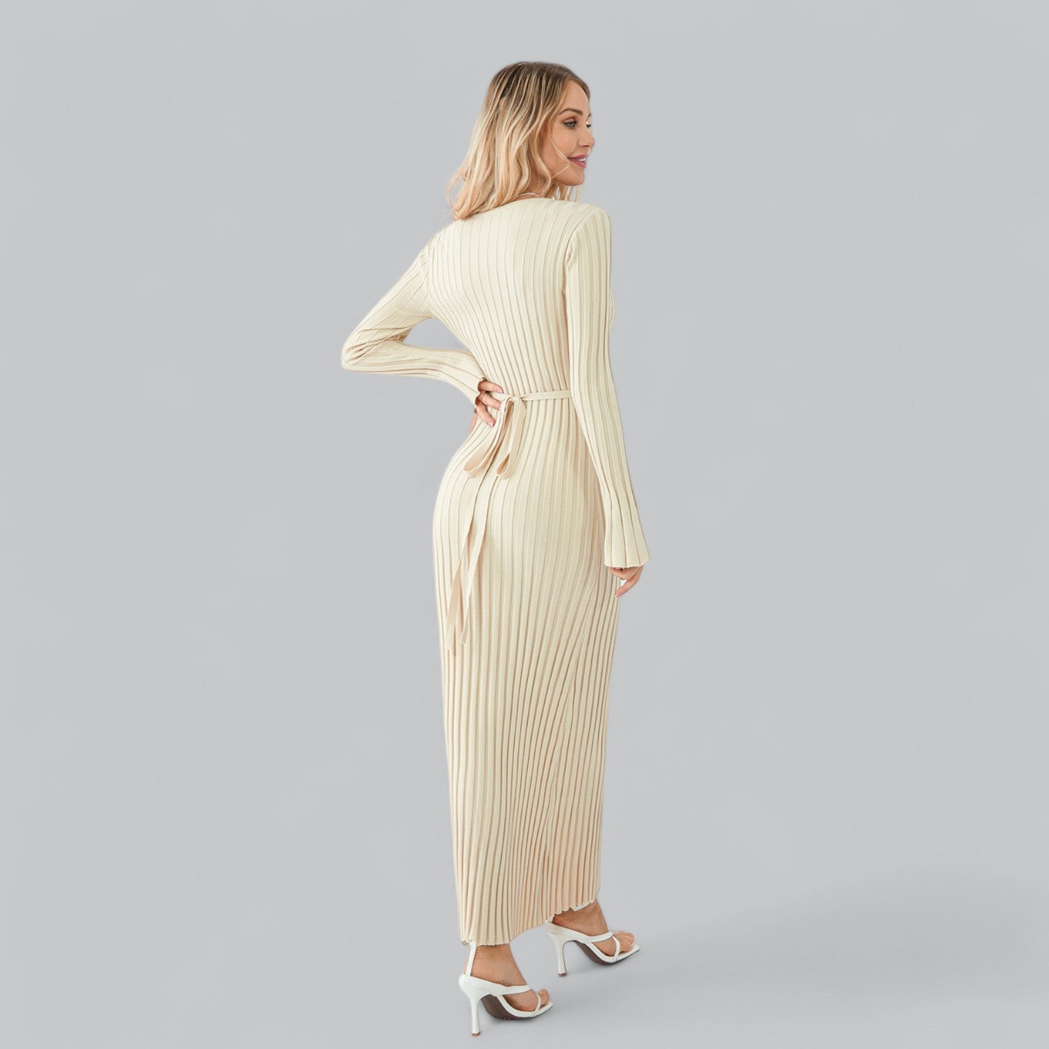 Classy Knit Lace-Up Maxi Dress