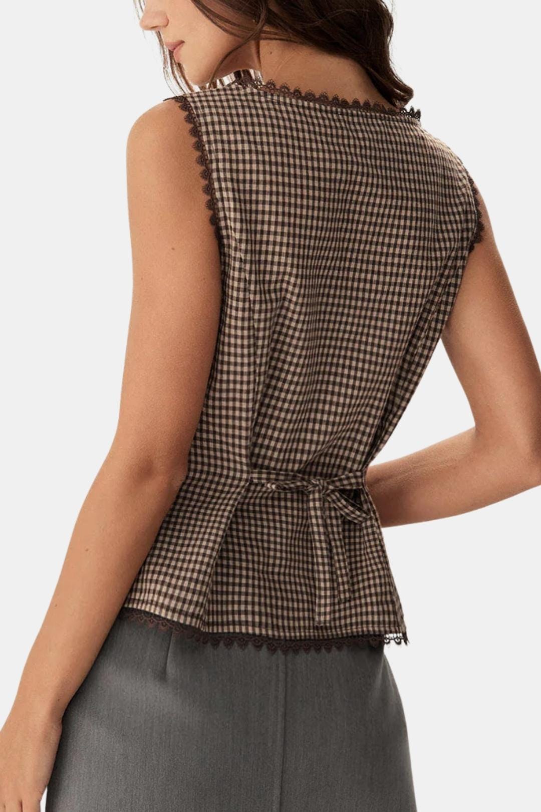 Corvina – Plaid Lace Trim Tailored Vest