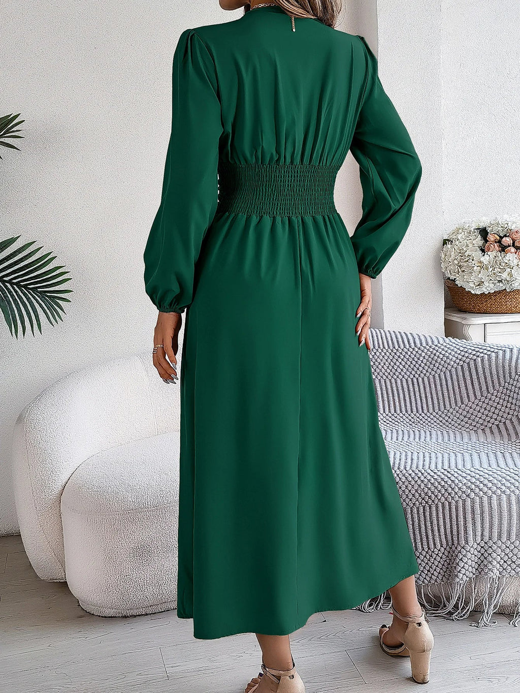 Elegant V-Neck Long Sleeve Dress