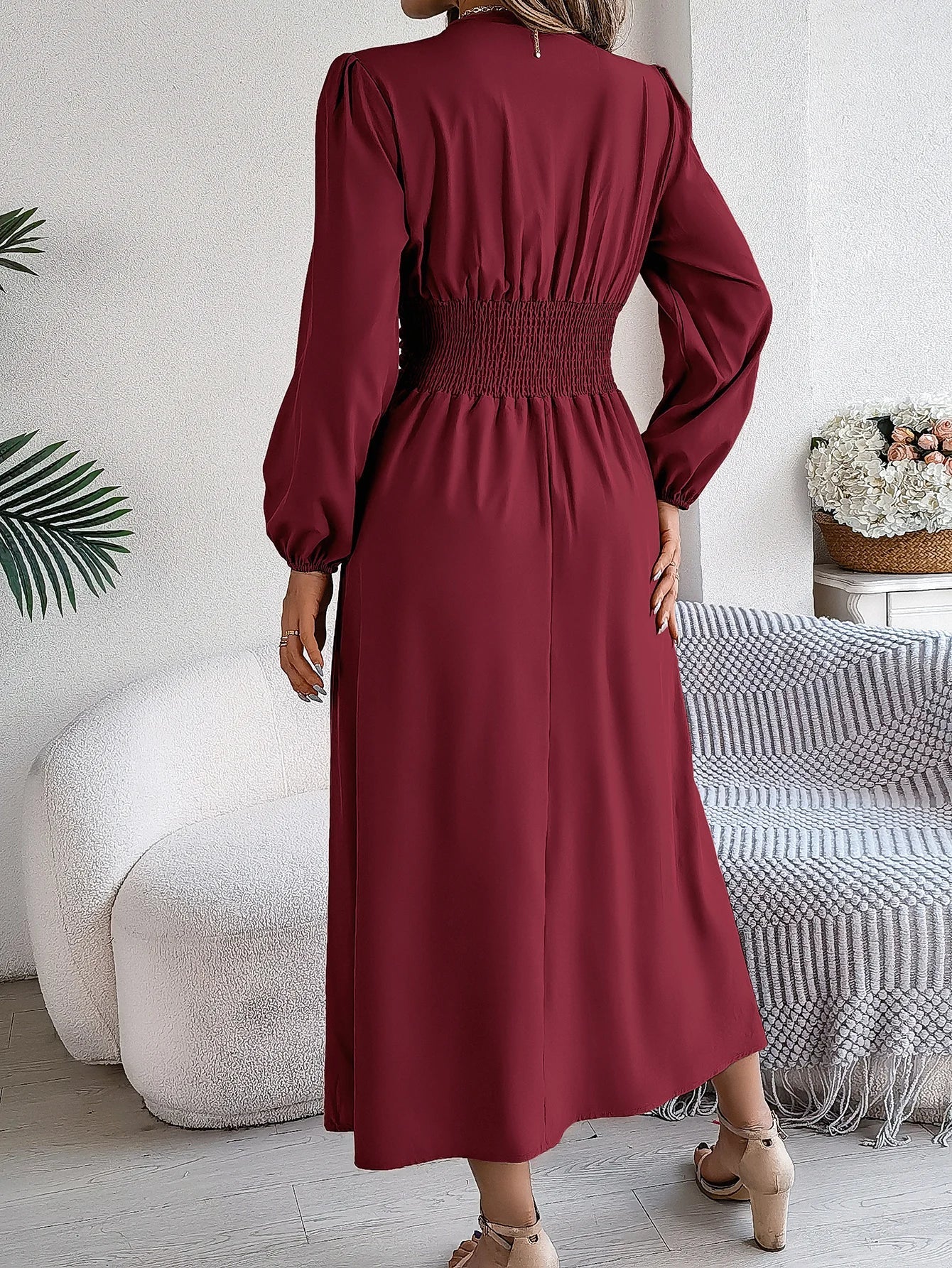 Elegant V-Neck Long Sleeve Dress