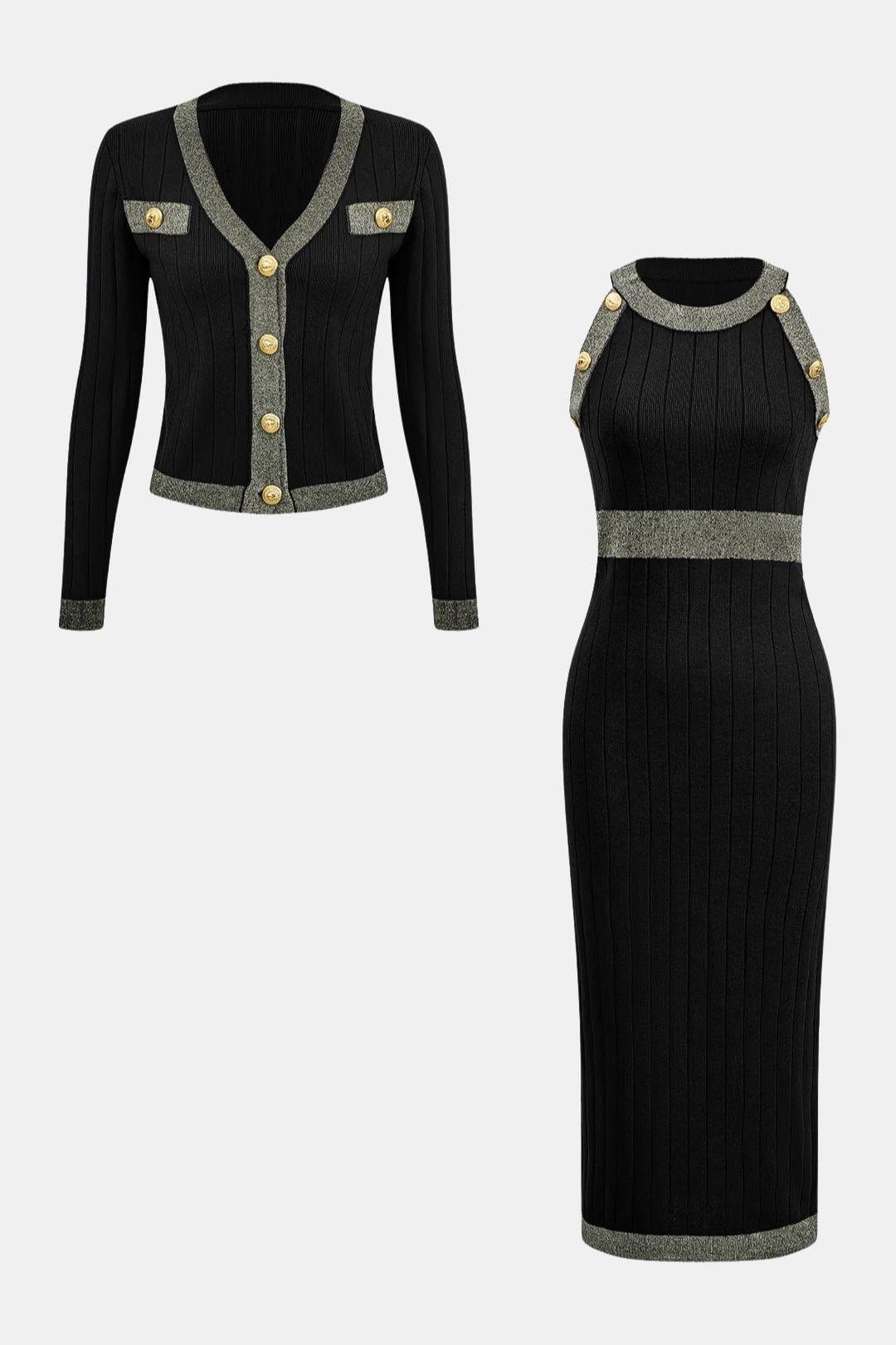 Eleonora - Knit Button Cardigan & Dress Set