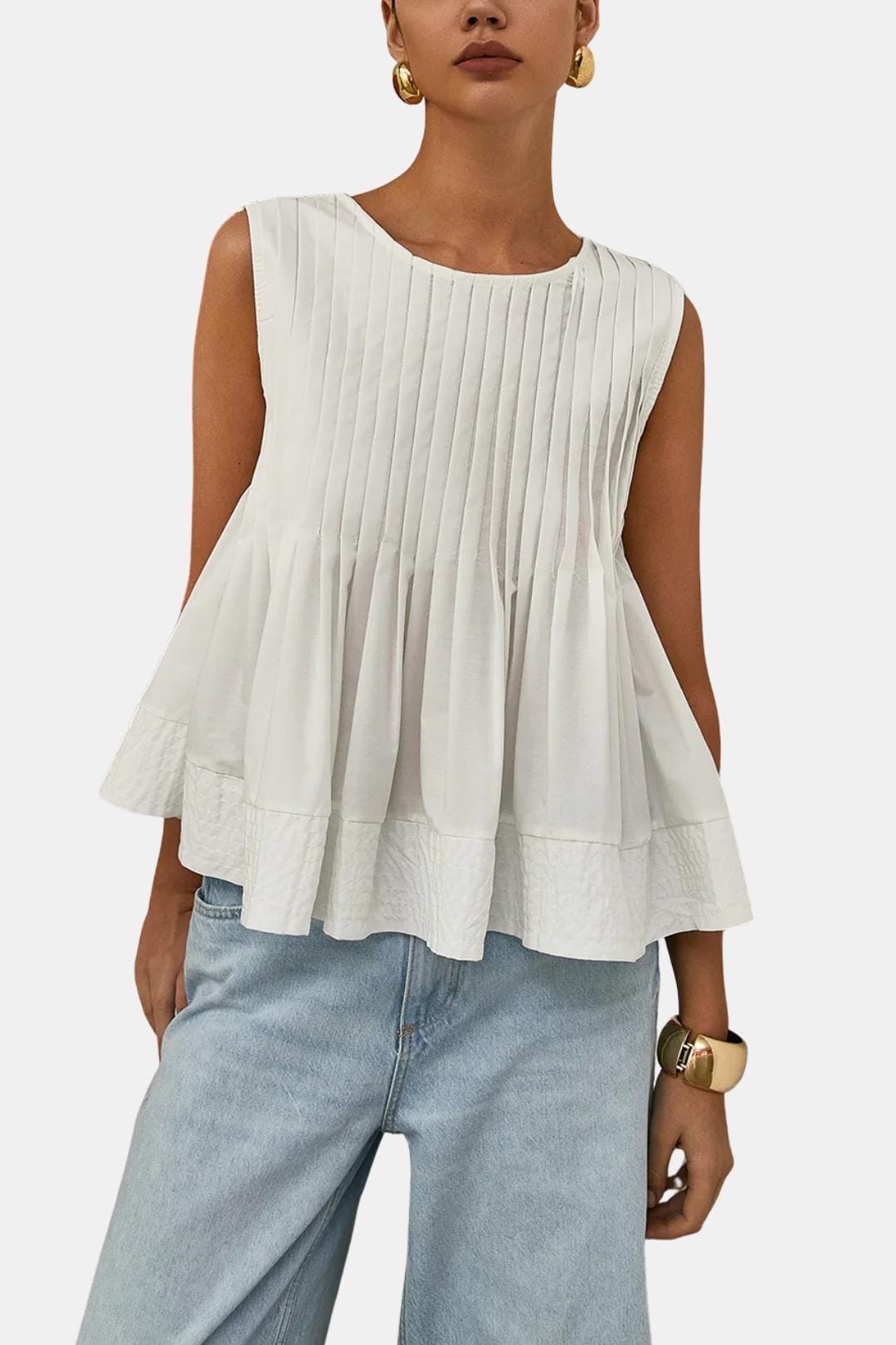Elodia – Pleated Peplum Sleeveless Blouse