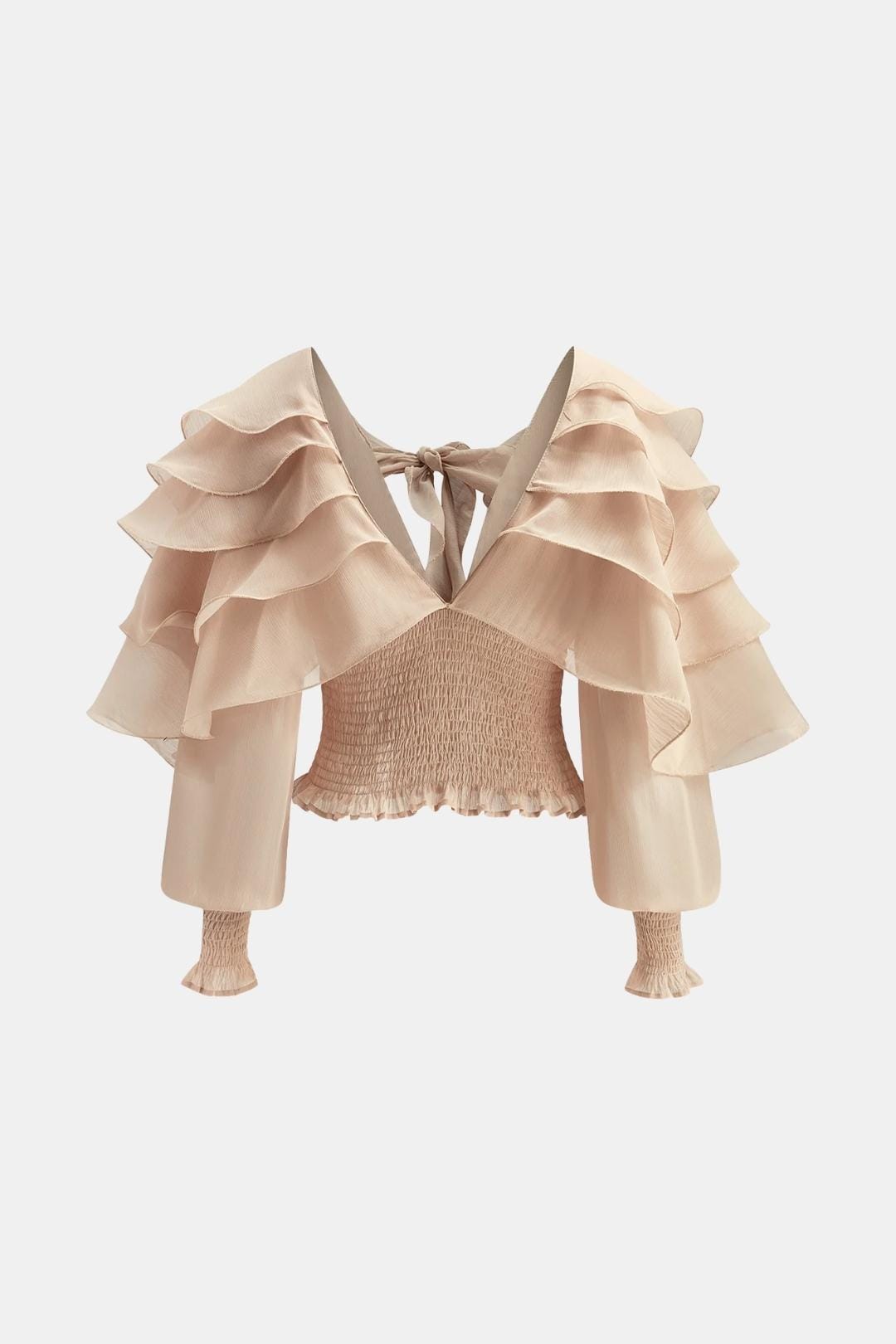 Elvessa – Semi-Sheer Ruffle Backless Top