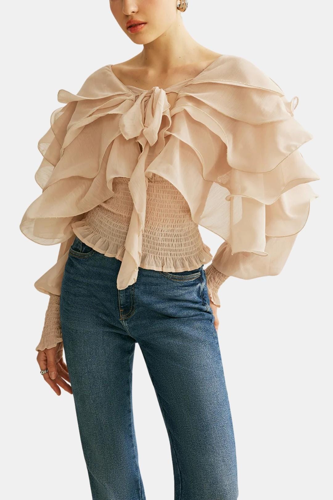 Elvessa – Semi-Sheer Ruffle Backless Top