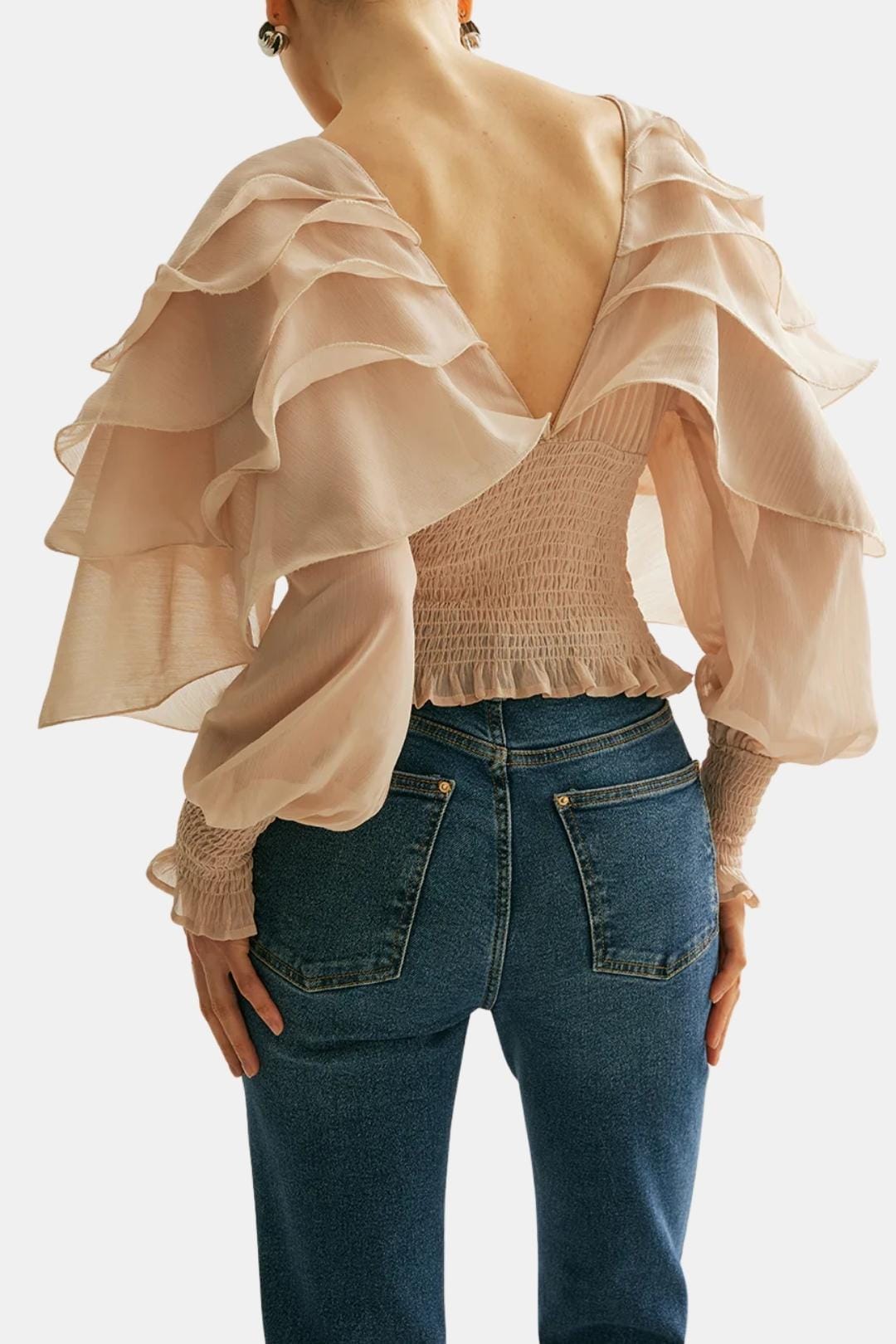 Elvessa – Semi-Sheer Ruffle Backless Top