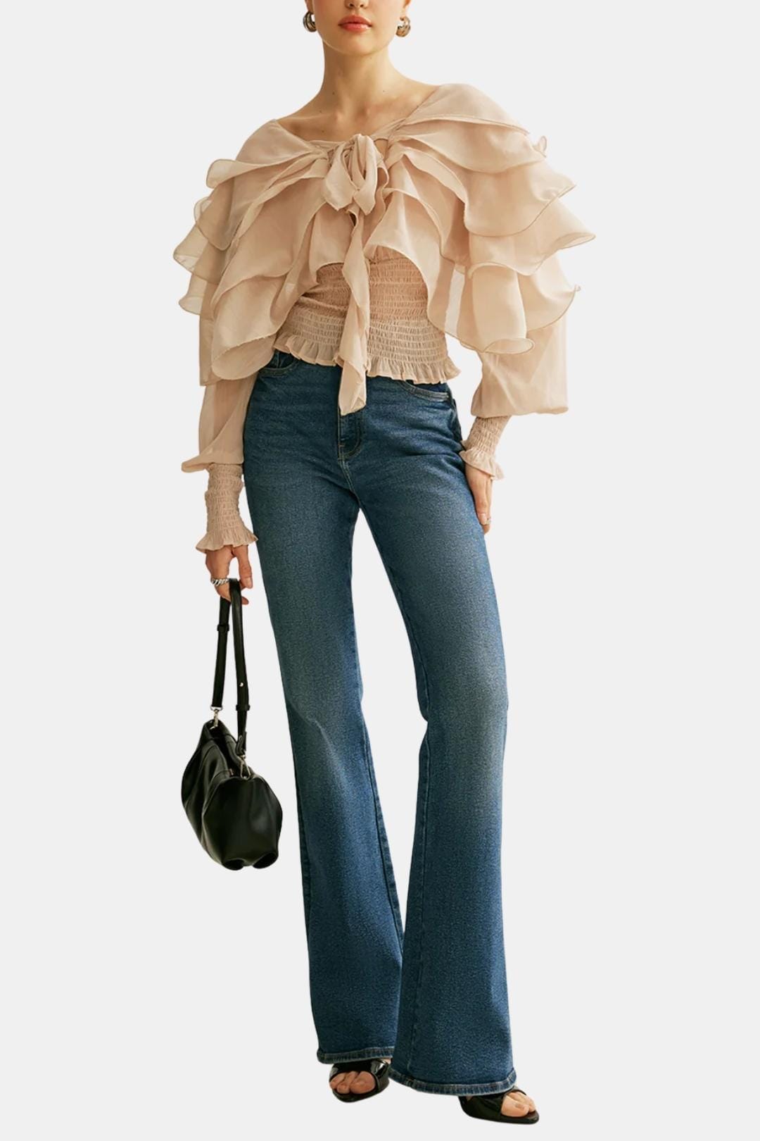 Elvessa – Semi-Sheer Ruffle Backless Top