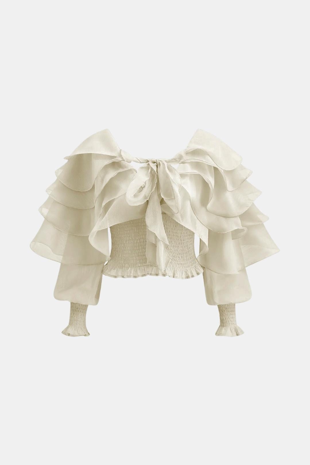 Elvessa – Semi-Sheer Ruffle Backless Top