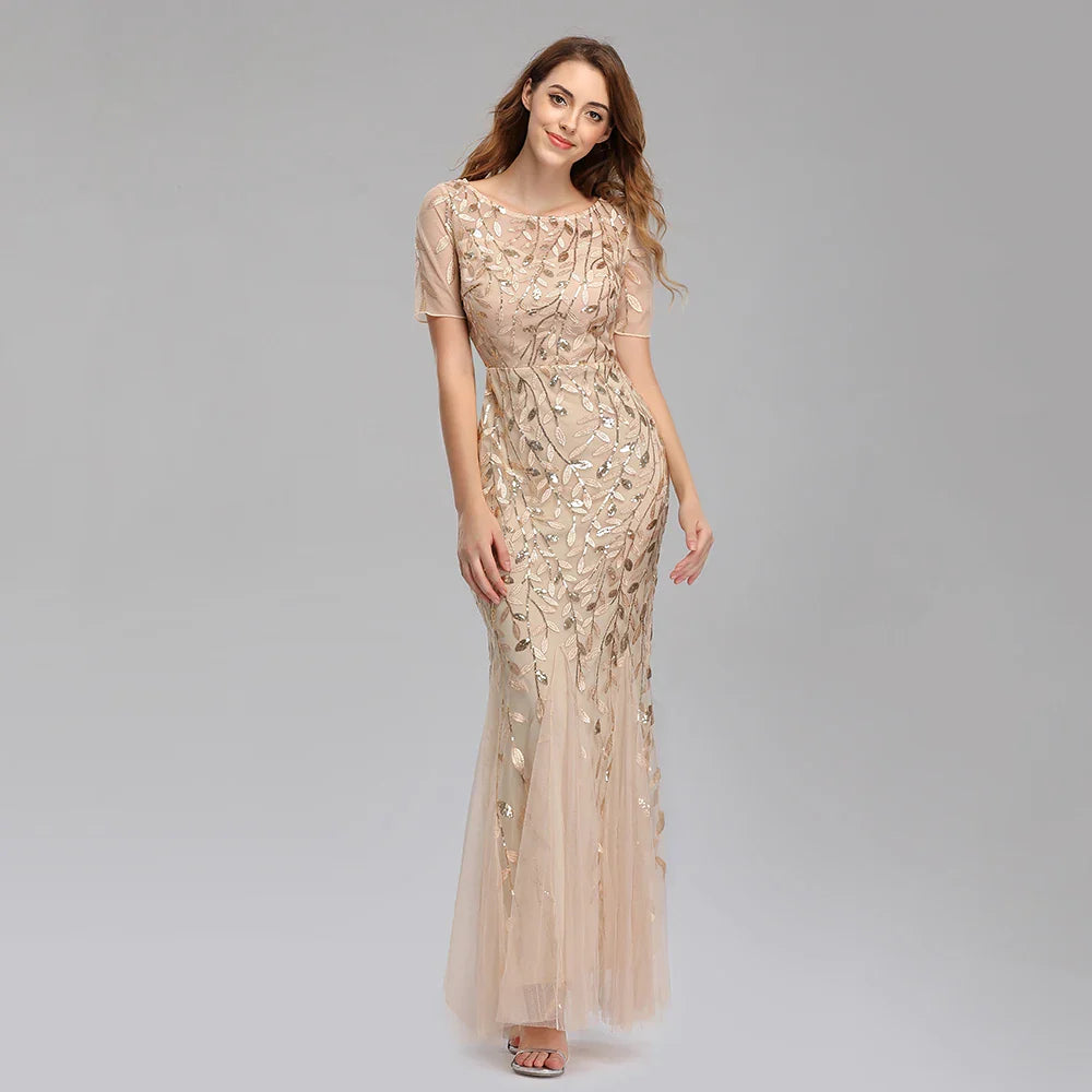 Chic Embroidered Mesh Mermaid Gown