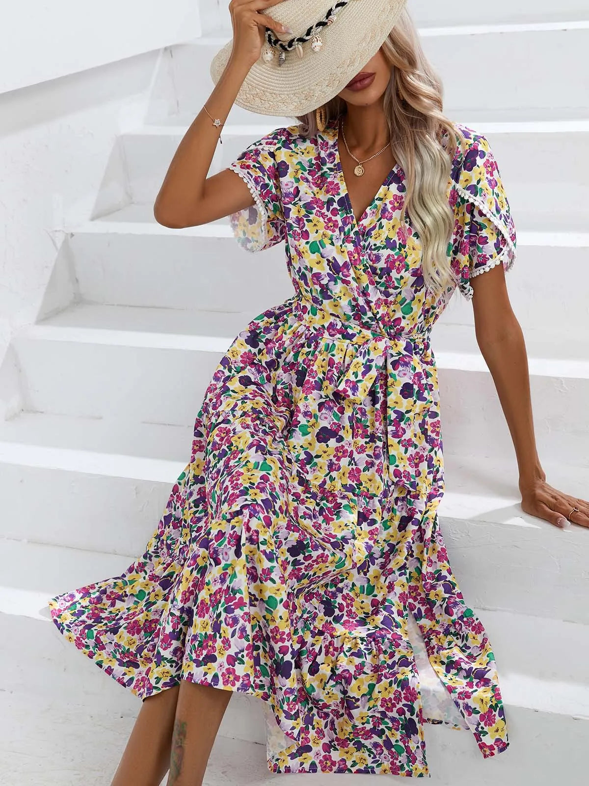 Floral Print V-Neck Summer Dress