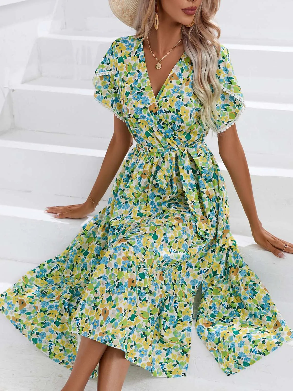 Floral Print V-Neck Summer Dress