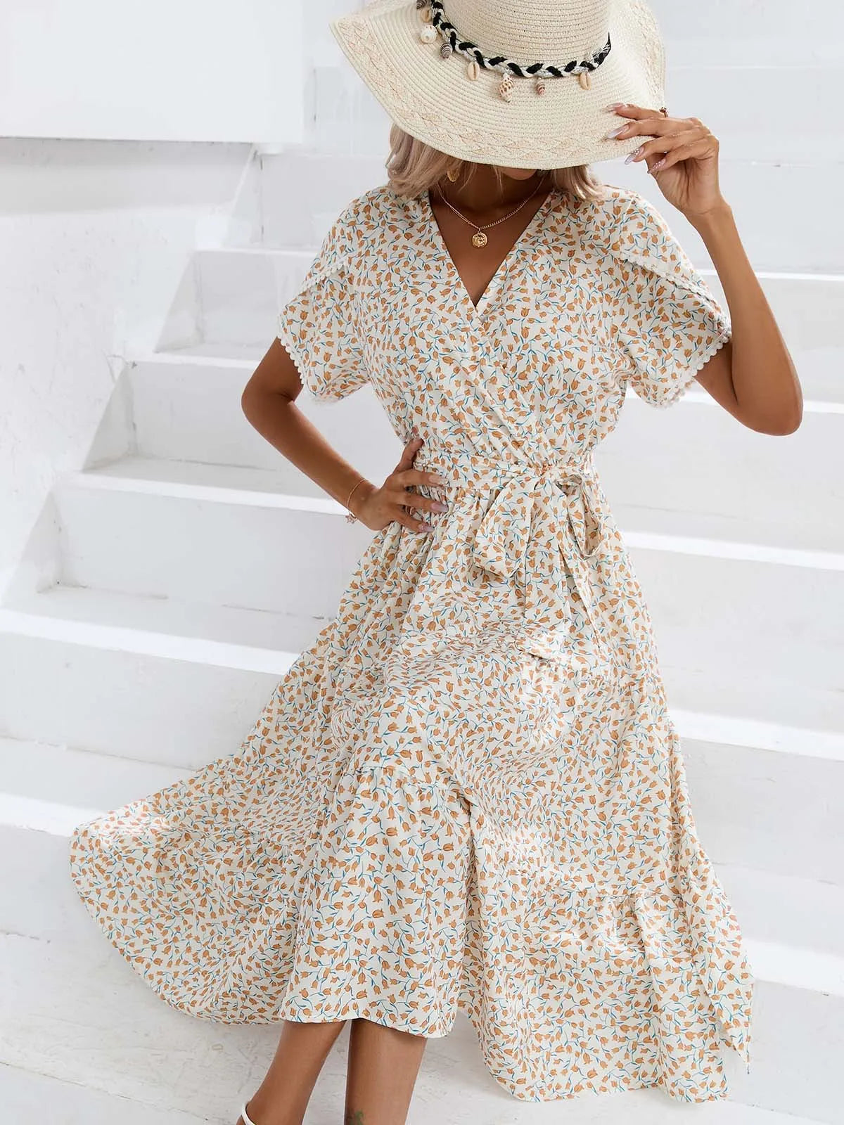 Floral Print V-Neck Summer Dress