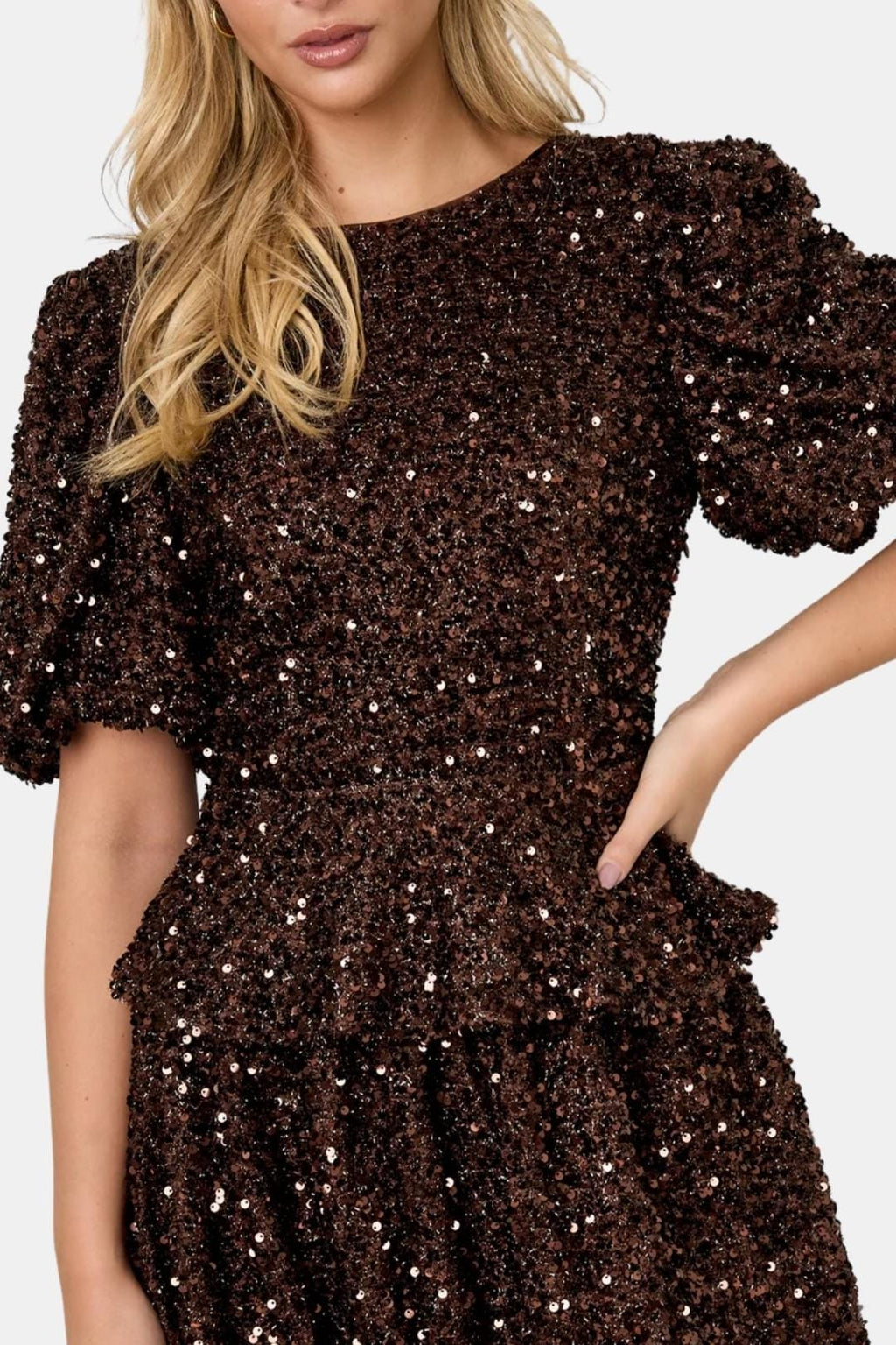 Hayden – Shimmered Puff-Sleeve Party Top