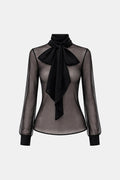 Kalyra – Sheer Bow Chiffon Blouse in Black