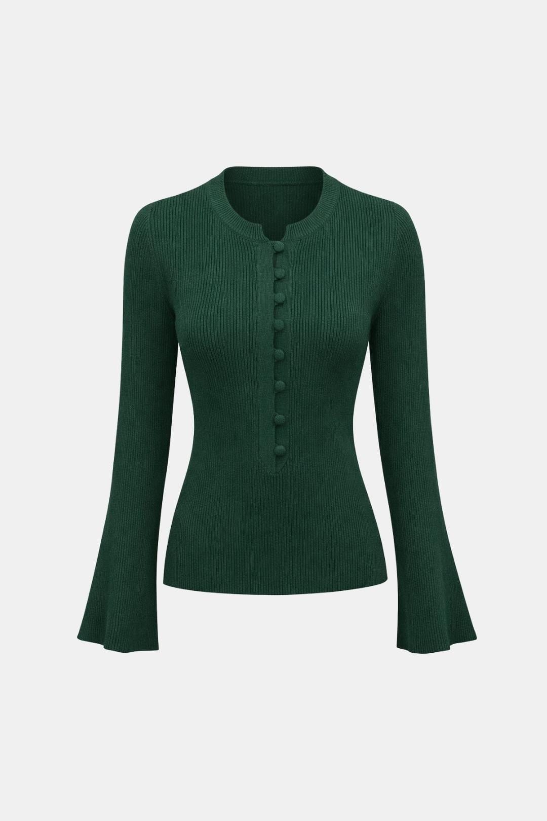 Katina – Ribbed Round Neck Button Knit Top