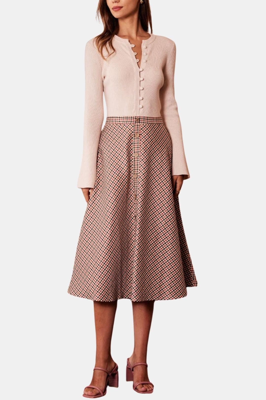 Katina – Ribbed Round Neck Button Knit Top