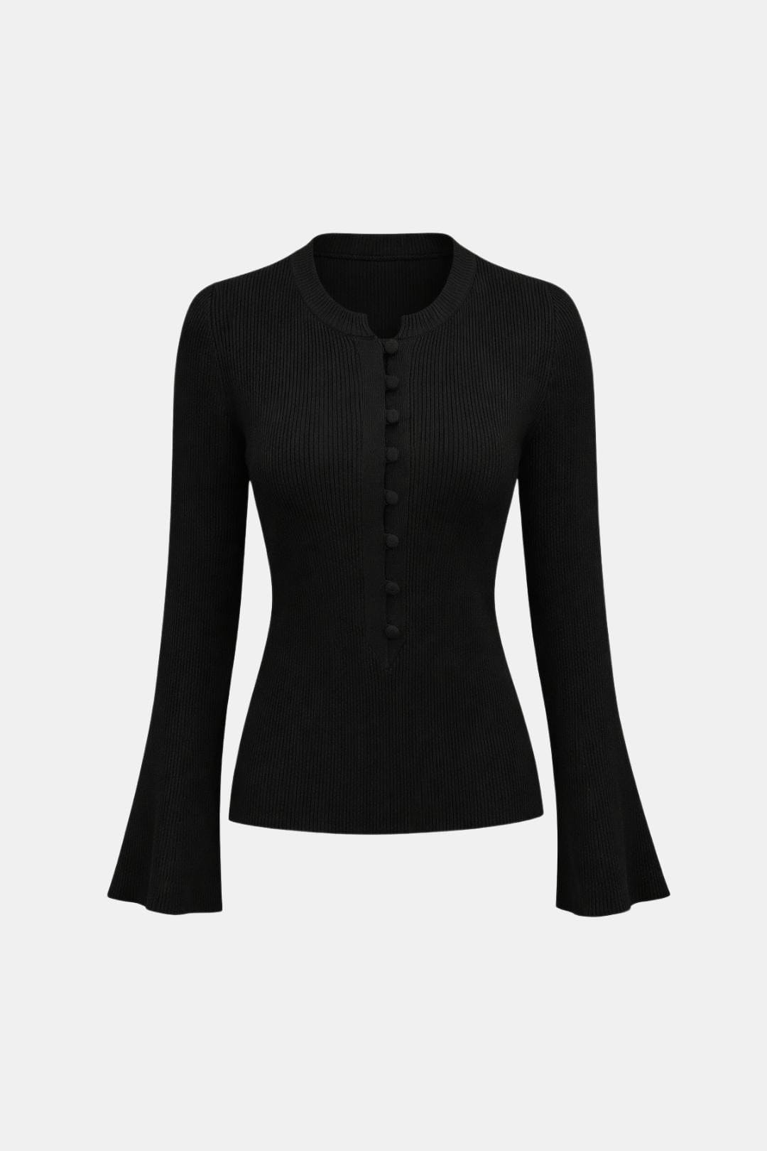 Katina – Ribbed Round Neck Button Knit Top