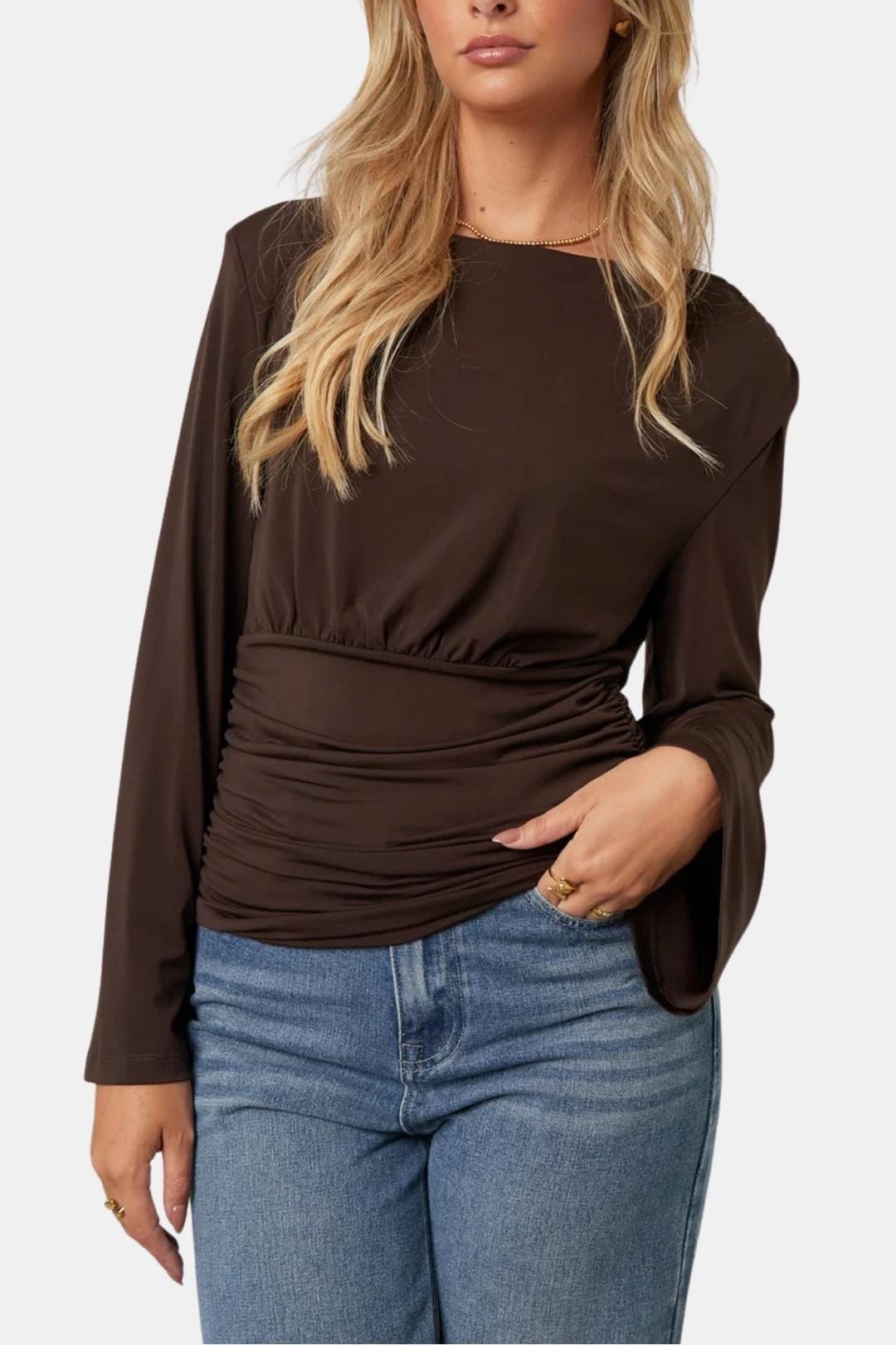 Lorelai – Flared-Sleeve Ruched Waist Top