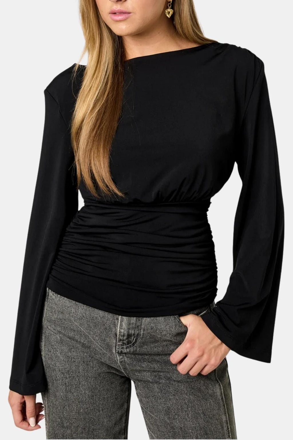 Lorelai – Flared-Sleeve Ruched Waist Top
