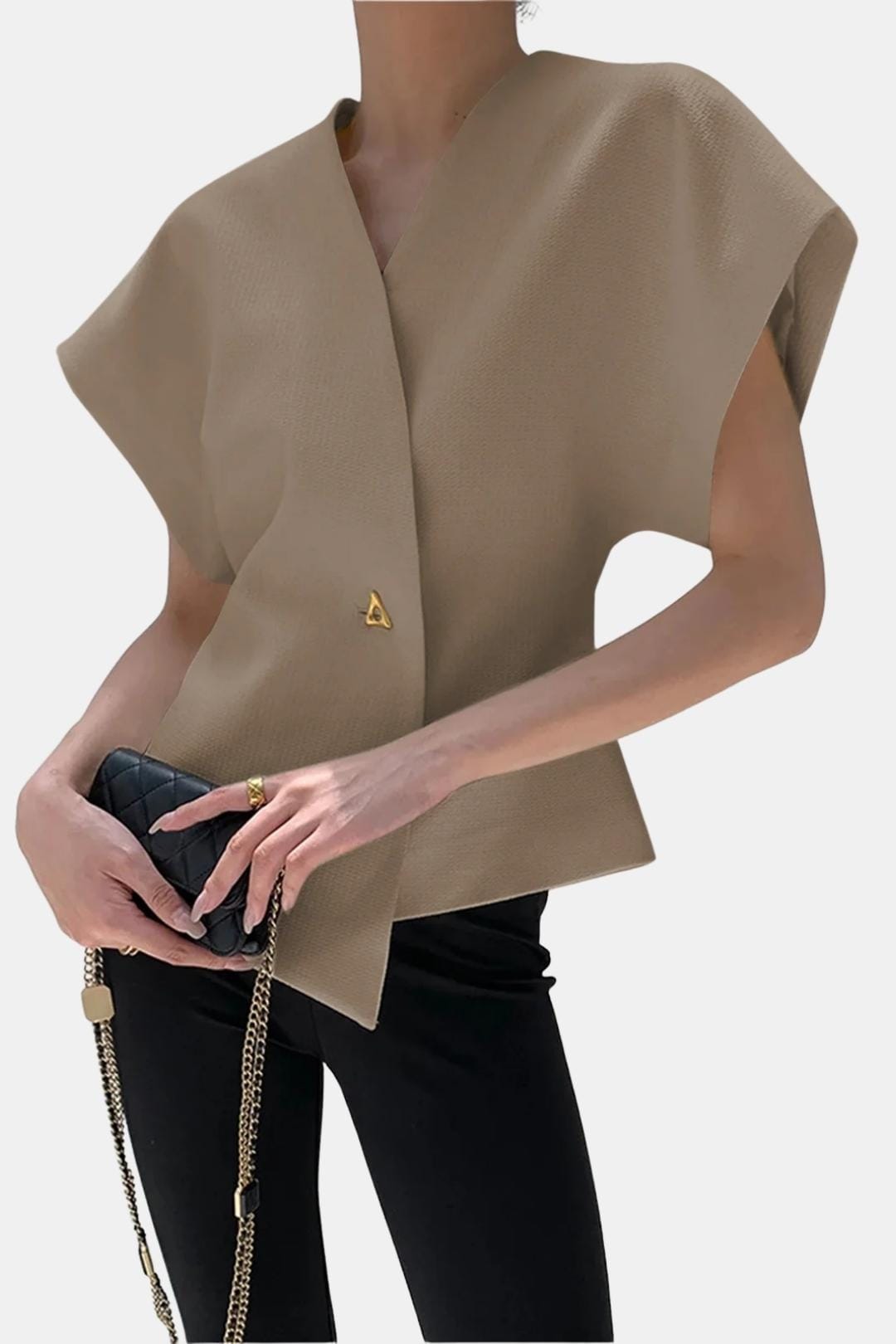 Lucena – Structured V-Neck Button Blouse