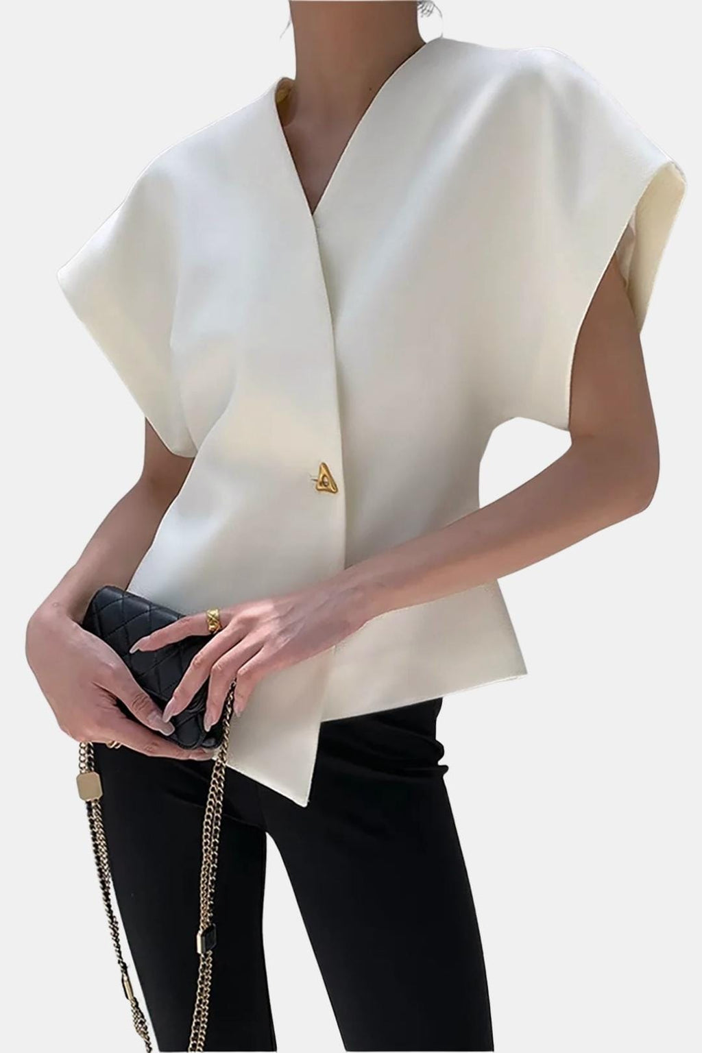 Lucena – Structured V-Neck Button Blouse