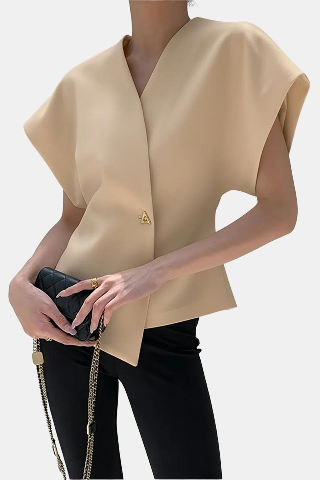 Lucena – Structured V-Neck Button Blouse