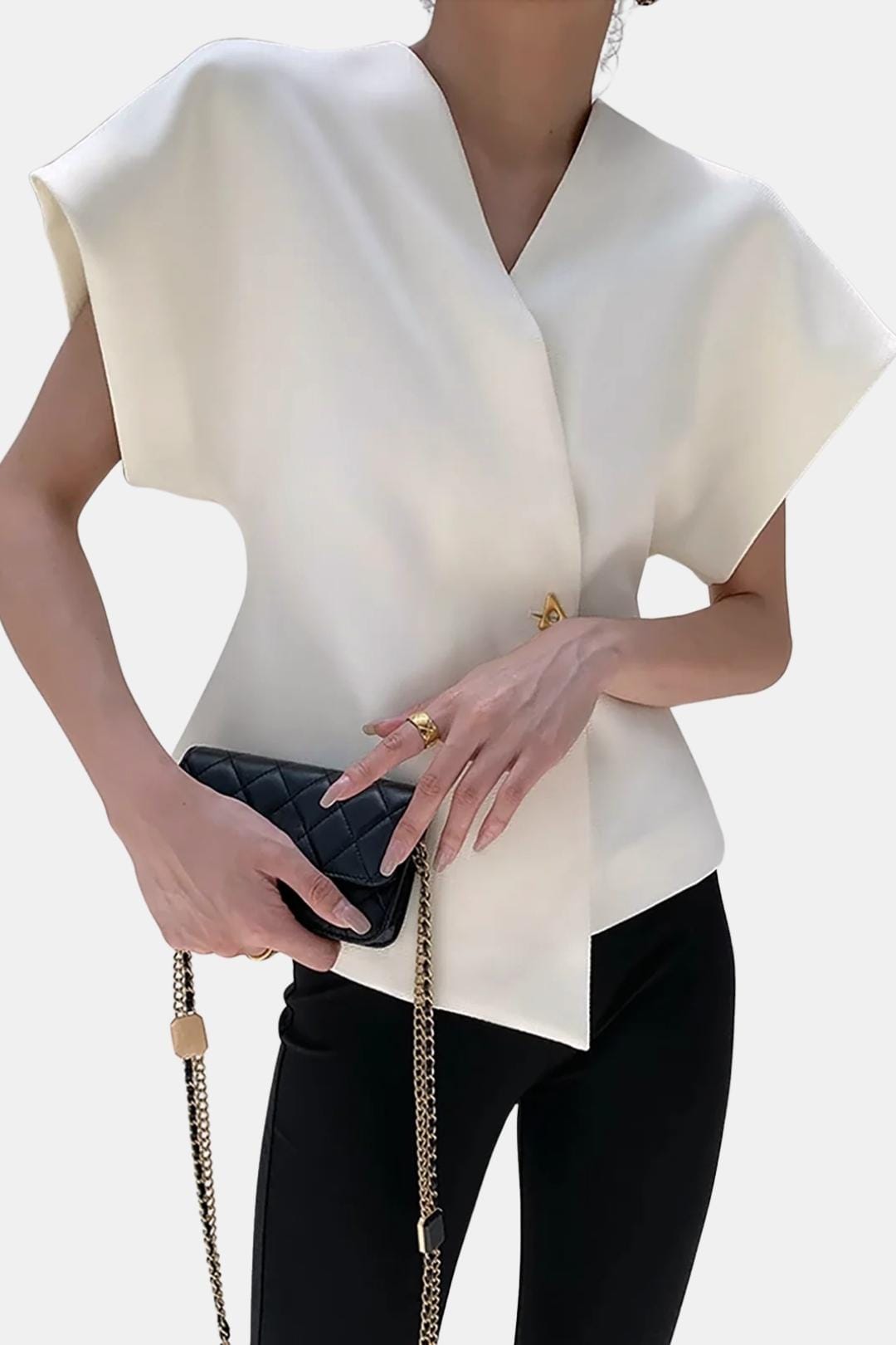 Lucena – Structured V-Neck Button Blouse