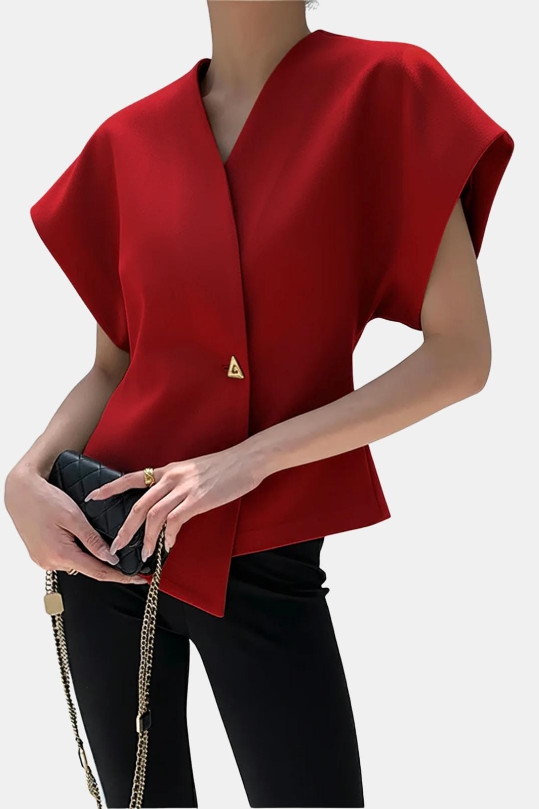 Lucena – Structured V-Neck Button Blouse