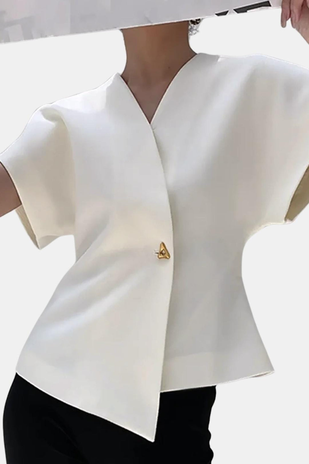 Lucena – Structured V-Neck Button Blouse