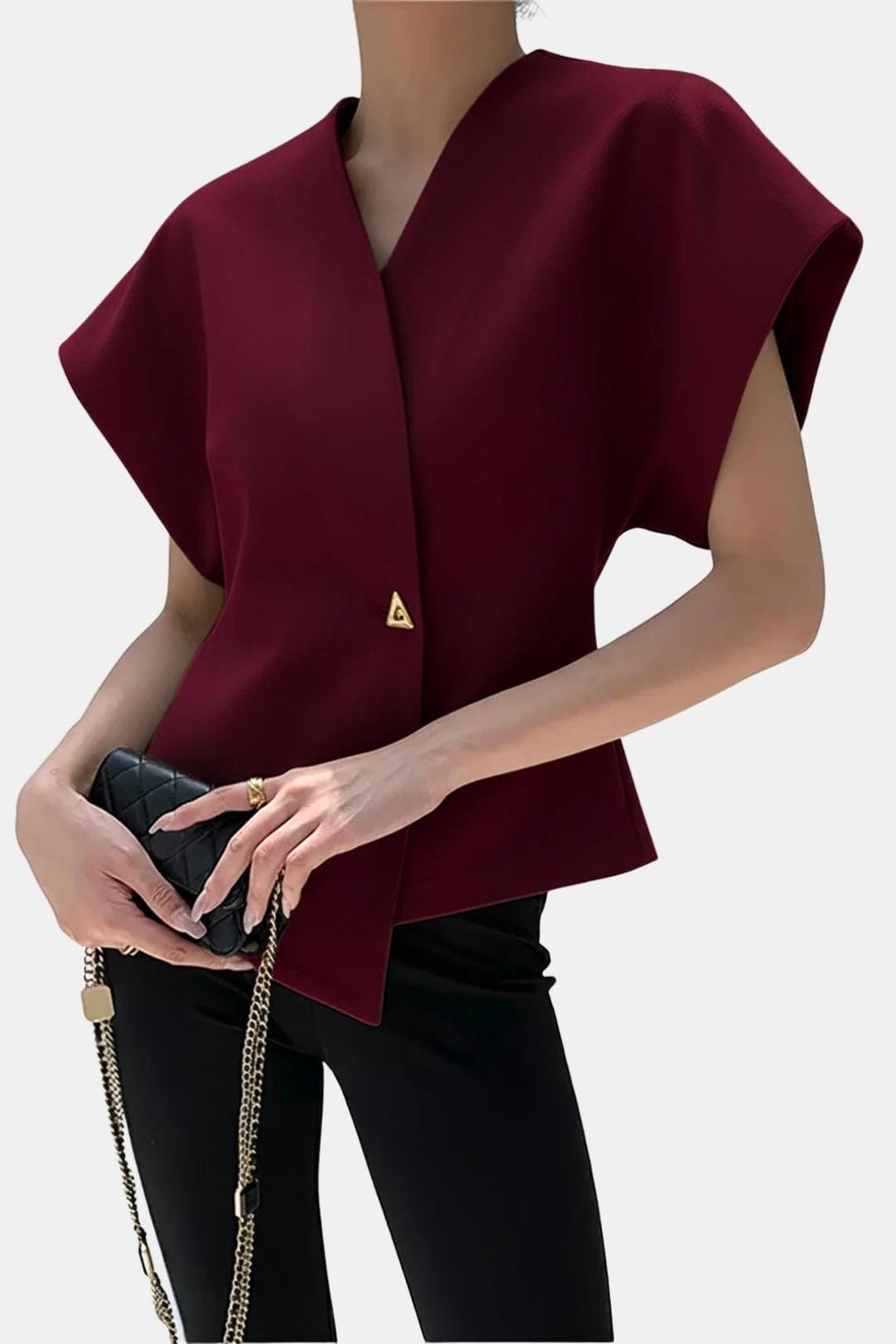 Lucena – Structured V-Neck Button Blouse