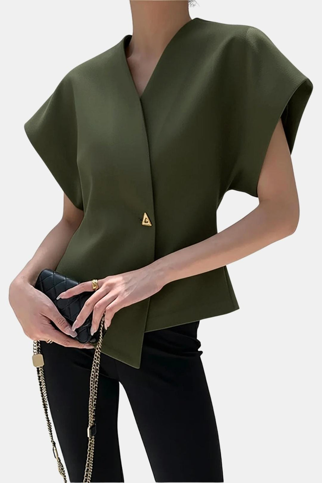 Lucena – Structured V-Neck Button Blouse