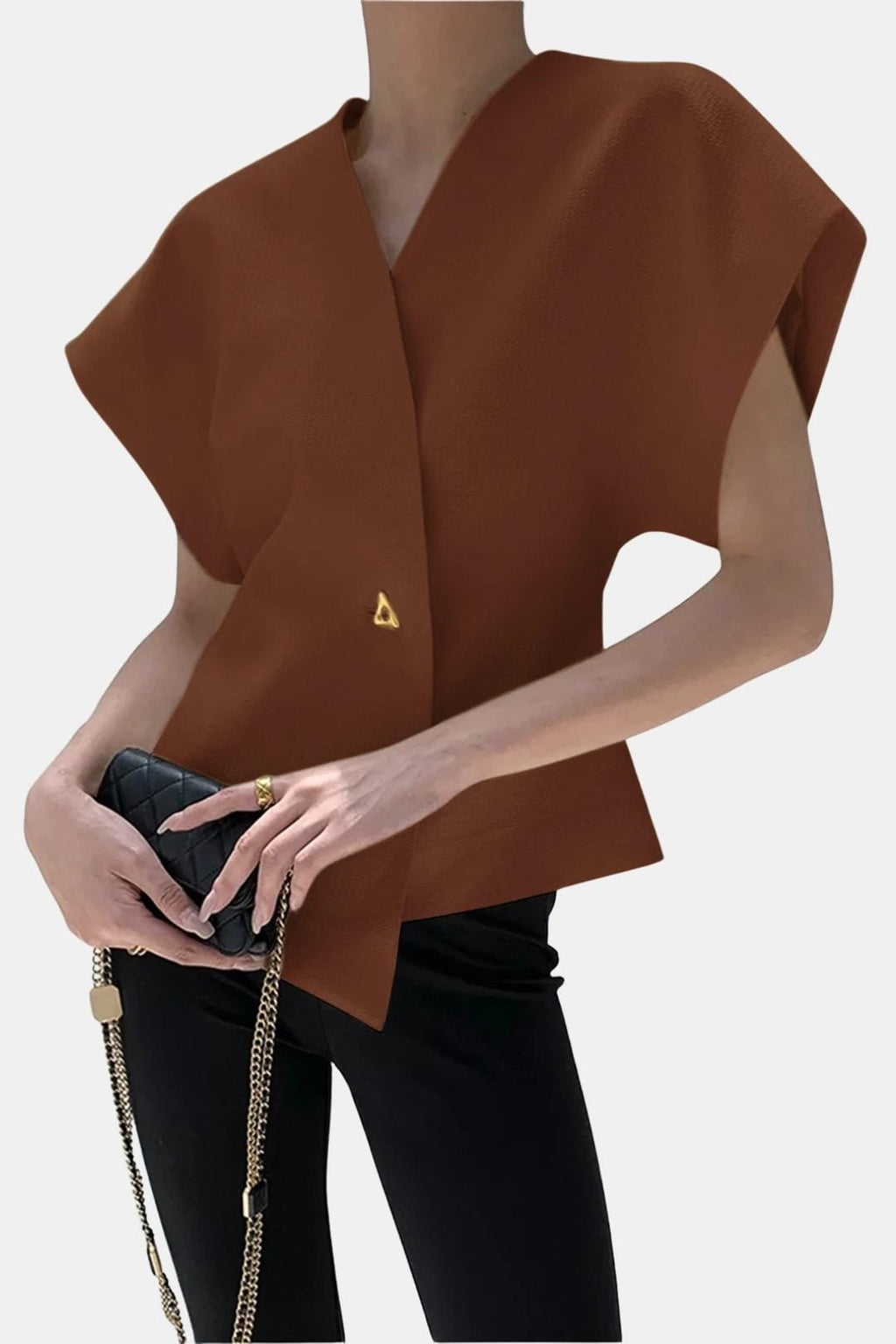 Lucena – Structured V-Neck Button Blouse