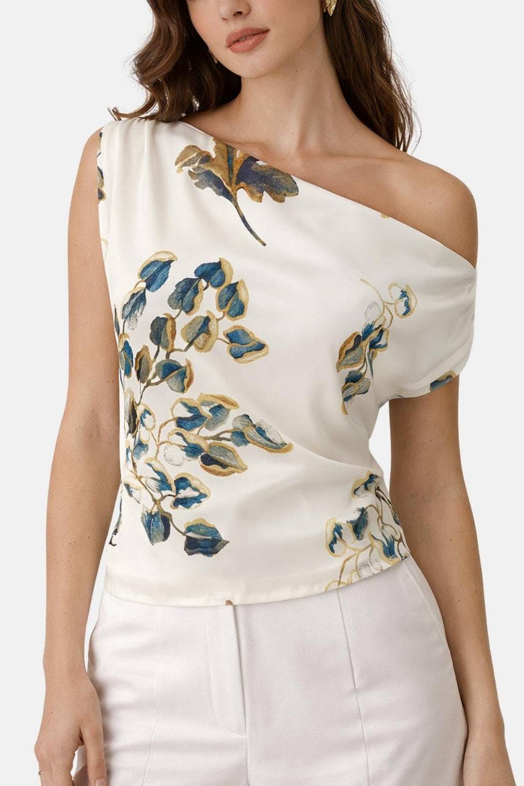 Marixa – One-Shoulder Floral Satin Top