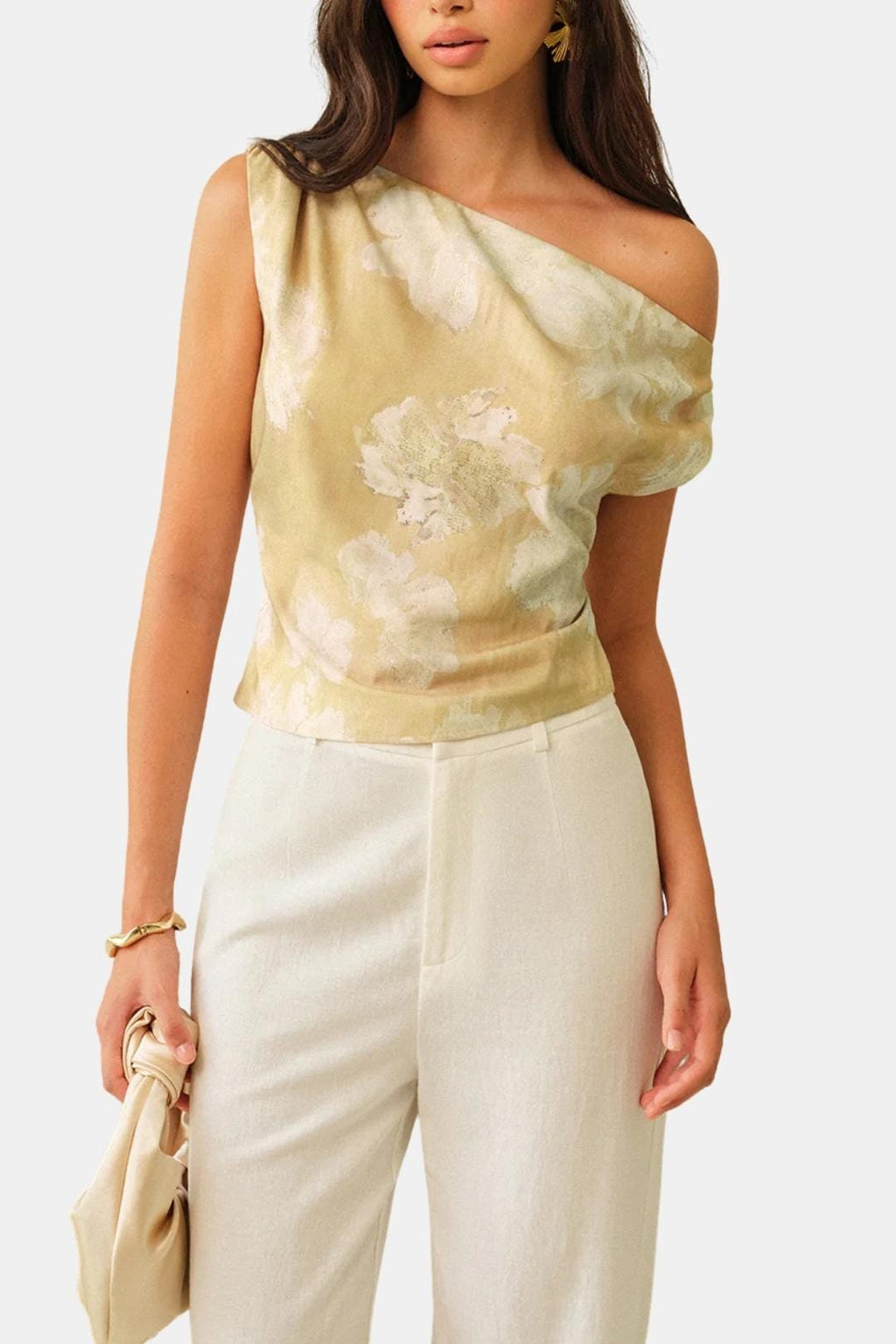 Marixa – One-Shoulder Floral Satin Top