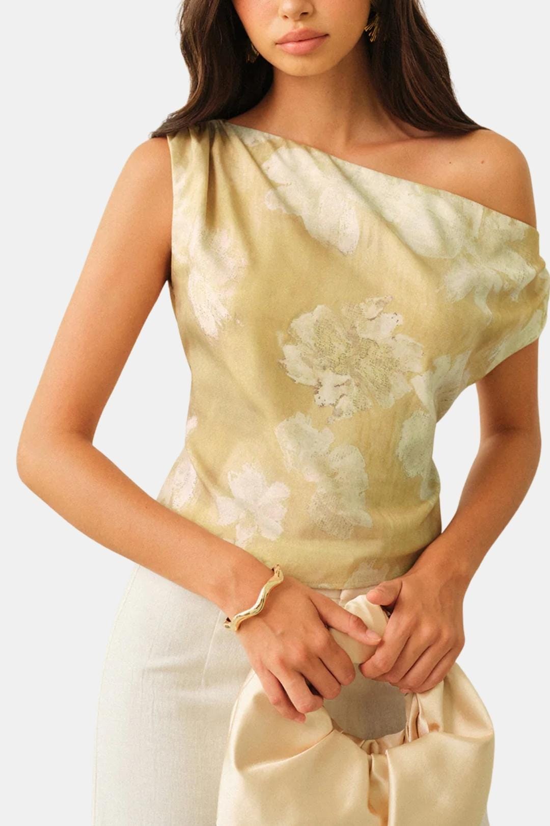 Marixa – One-Shoulder Floral Satin Top