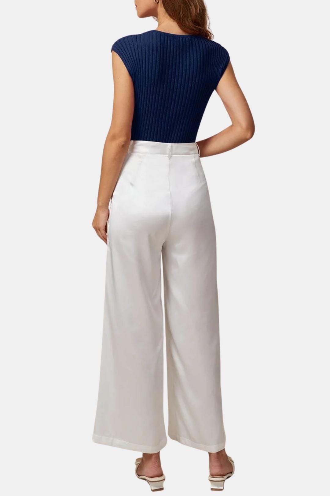 Pamela – Boat Neck Ribbed Cap Sleeve Knit Tee in Blue