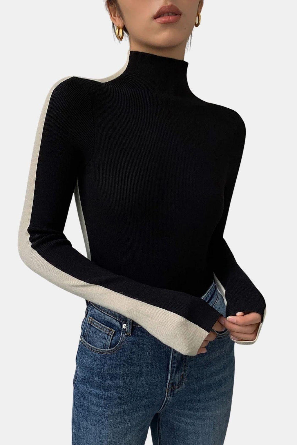 Rebecca – Two-Tone Long Sleeve Knit Top