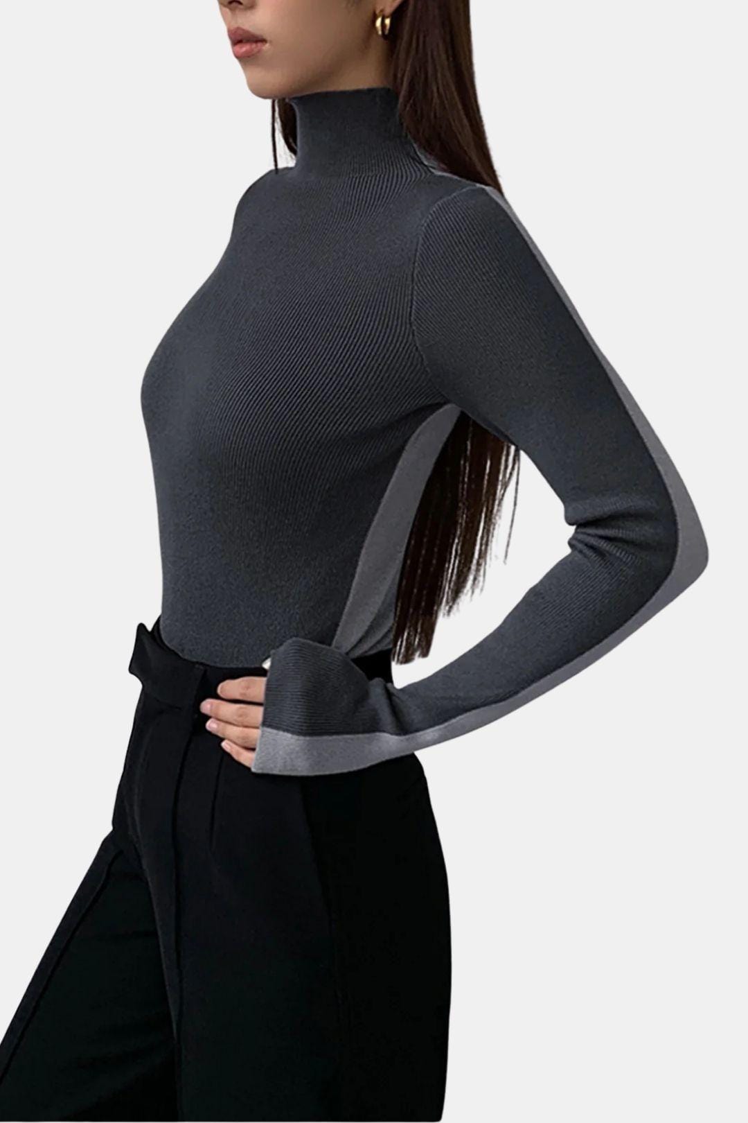 Rebecca – Two-Tone Long Sleeve Knit Top