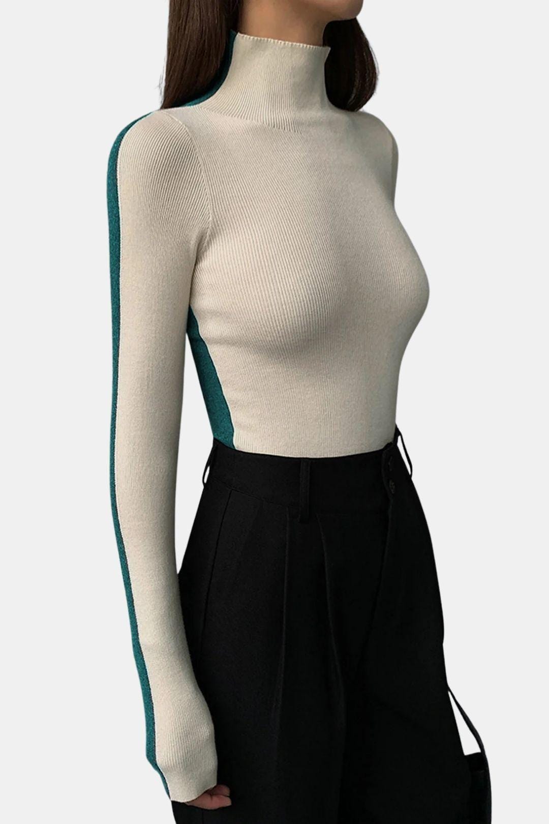 Rebecca – Two-Tone Long Sleeve Knit Top