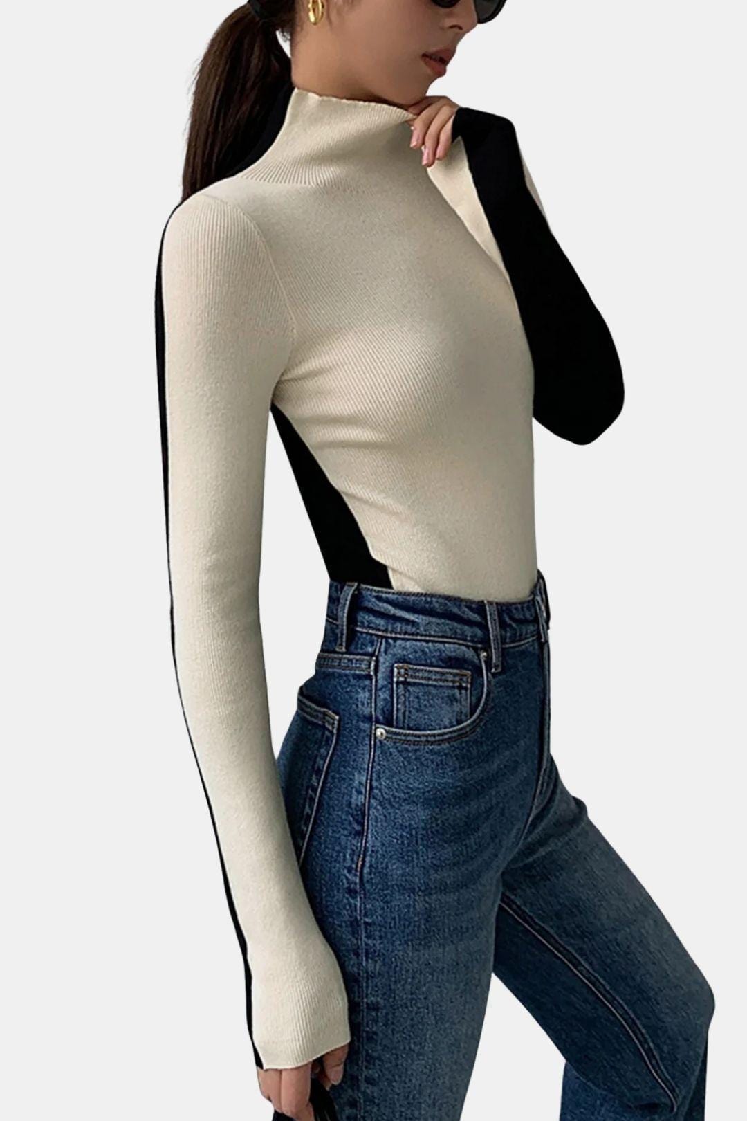 Rebecca – Two-Tone Long Sleeve Knit Top