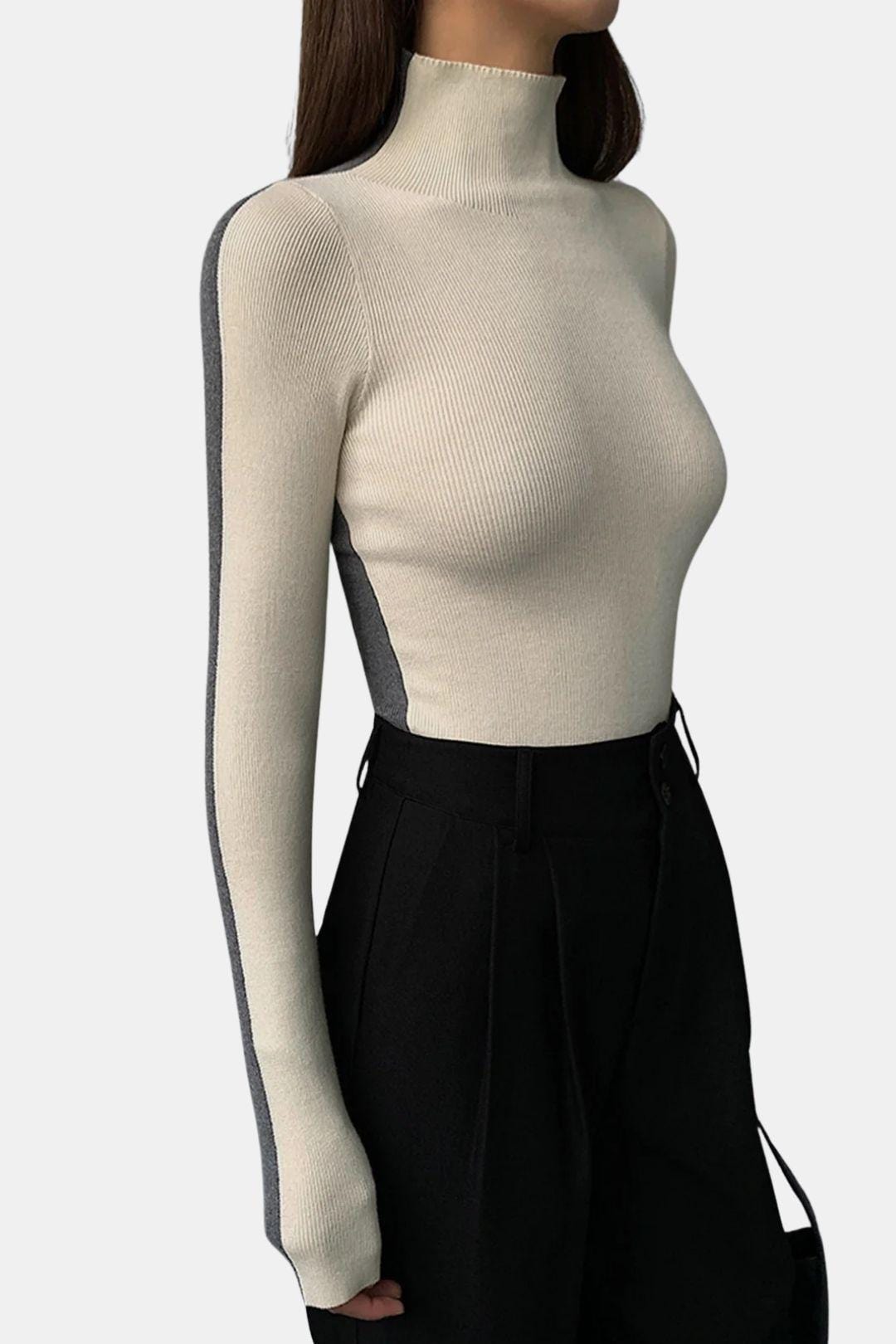 Rebecca – Two-Tone Long Sleeve Knit Top