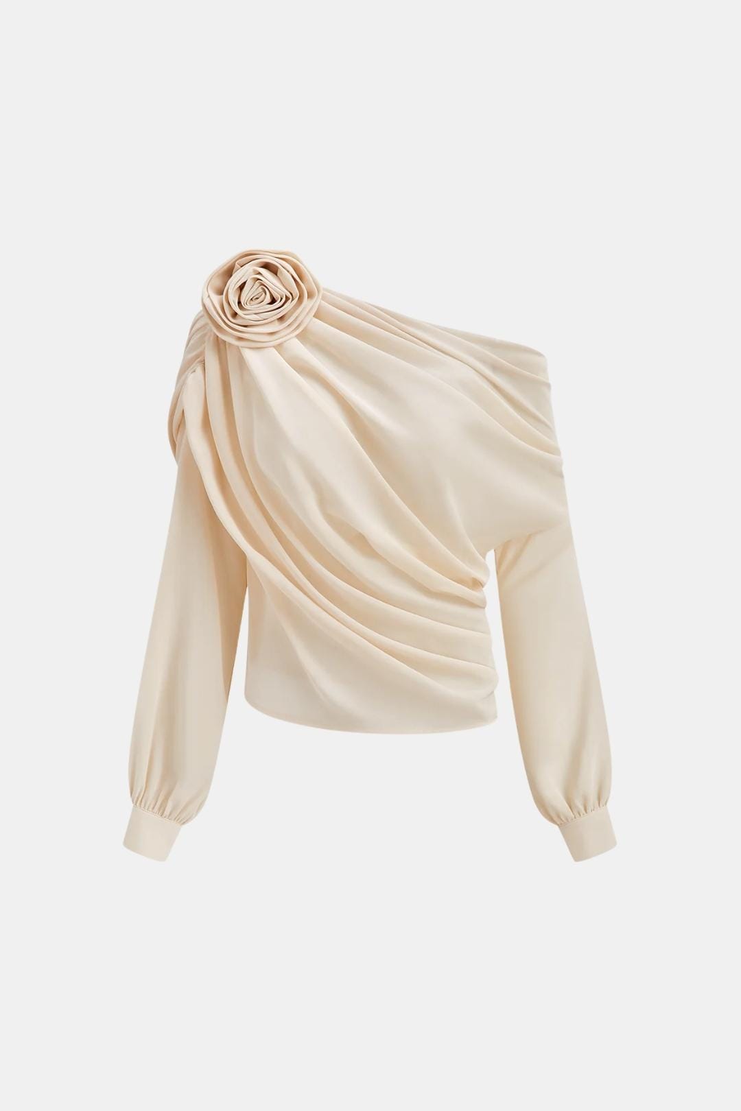 Selina – Chiffon Rosette One-Shoulder Blouse