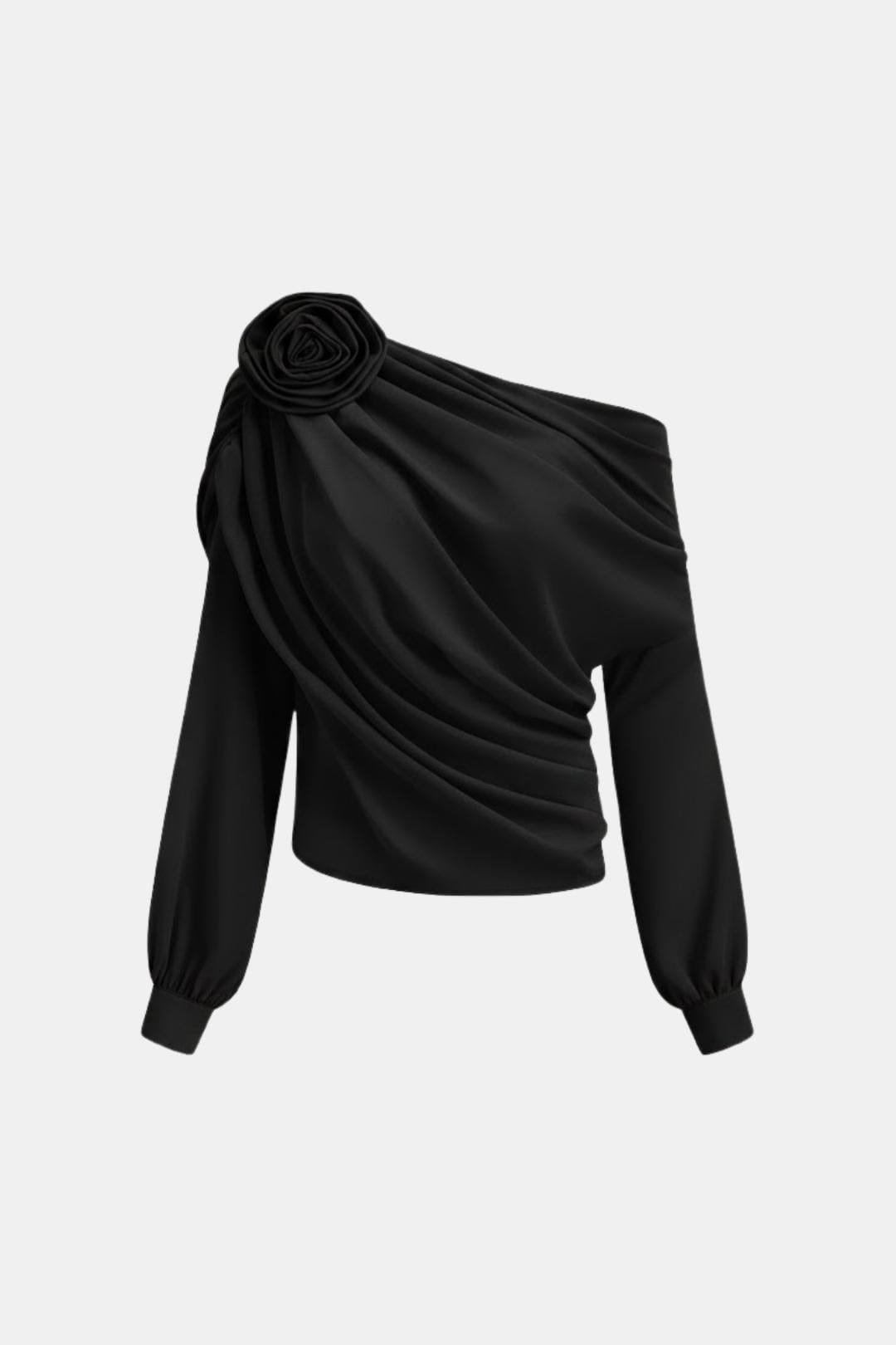 Selina – Chiffon Rosette One-Shoulder Blouse